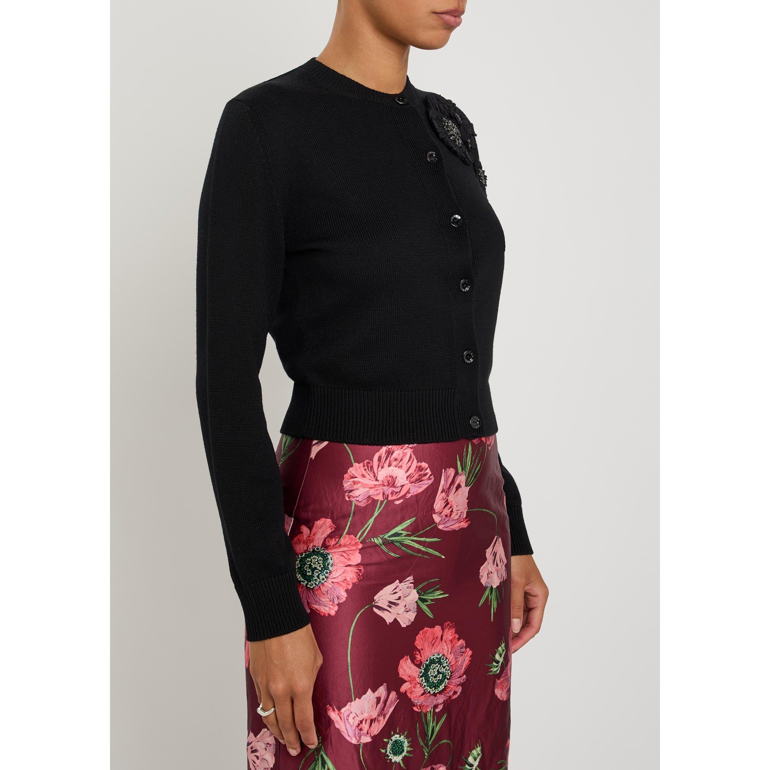BLACK - Erdem - EMBELLISHED MERINO WOOL CARDIG - 2