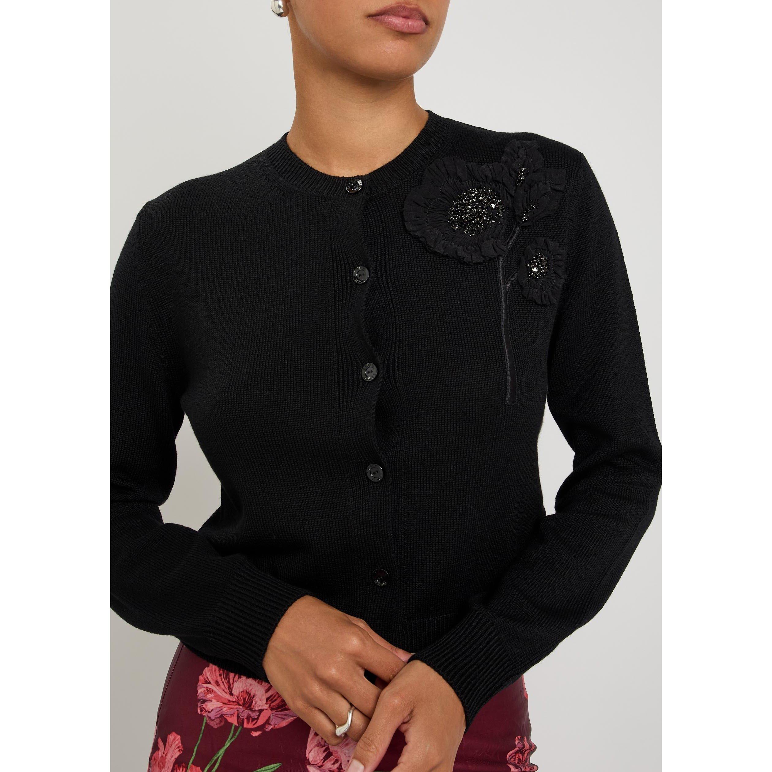 BLACK - Erdem - EMBELLISHED MERINO WOOL CARDIG - 4