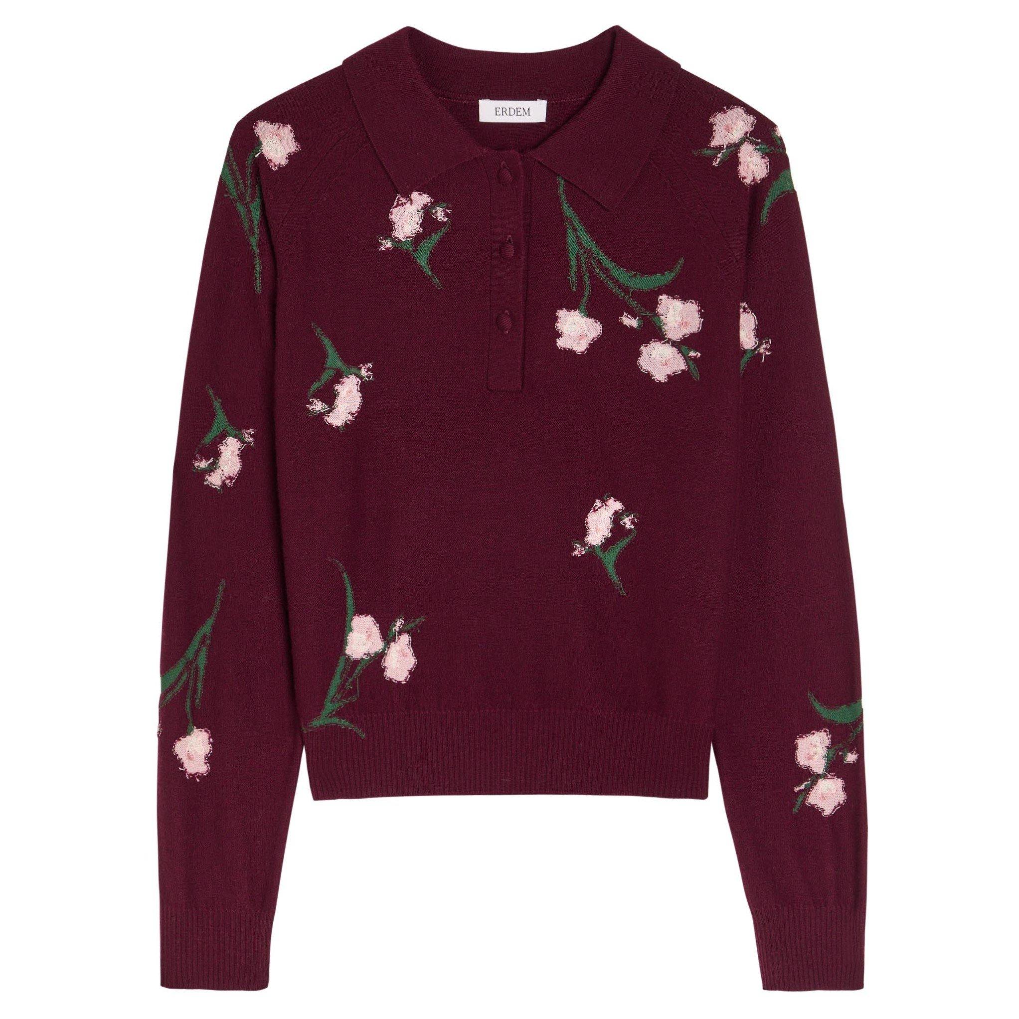 BORDEAUX - Erdem - MERINO WOOL FLORAL KNIT JUMPER - 1