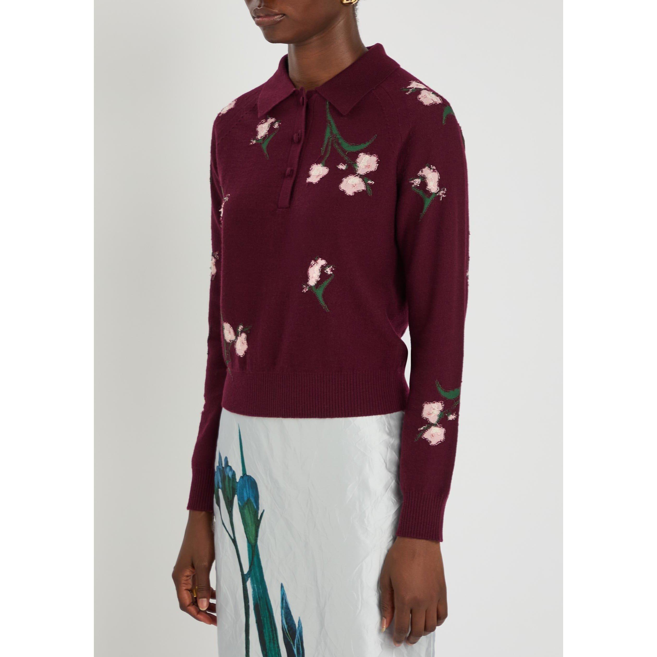 BORDEAUX - Erdem - MERINO WOOL FLORAL KNIT JUMPER - 2