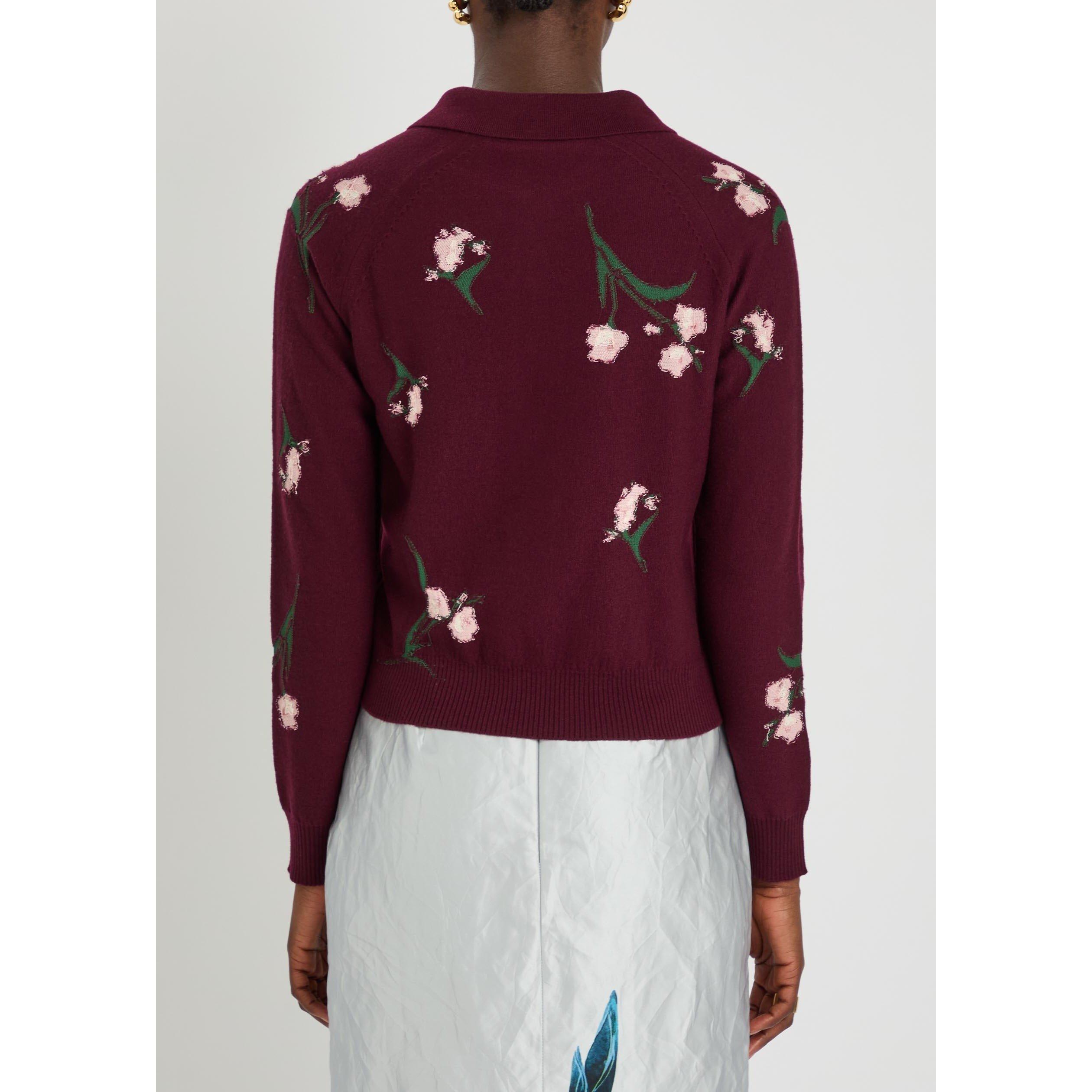 BORDEAUX - Erdem - MERINO WOOL FLORAL KNIT JUMPER - 3