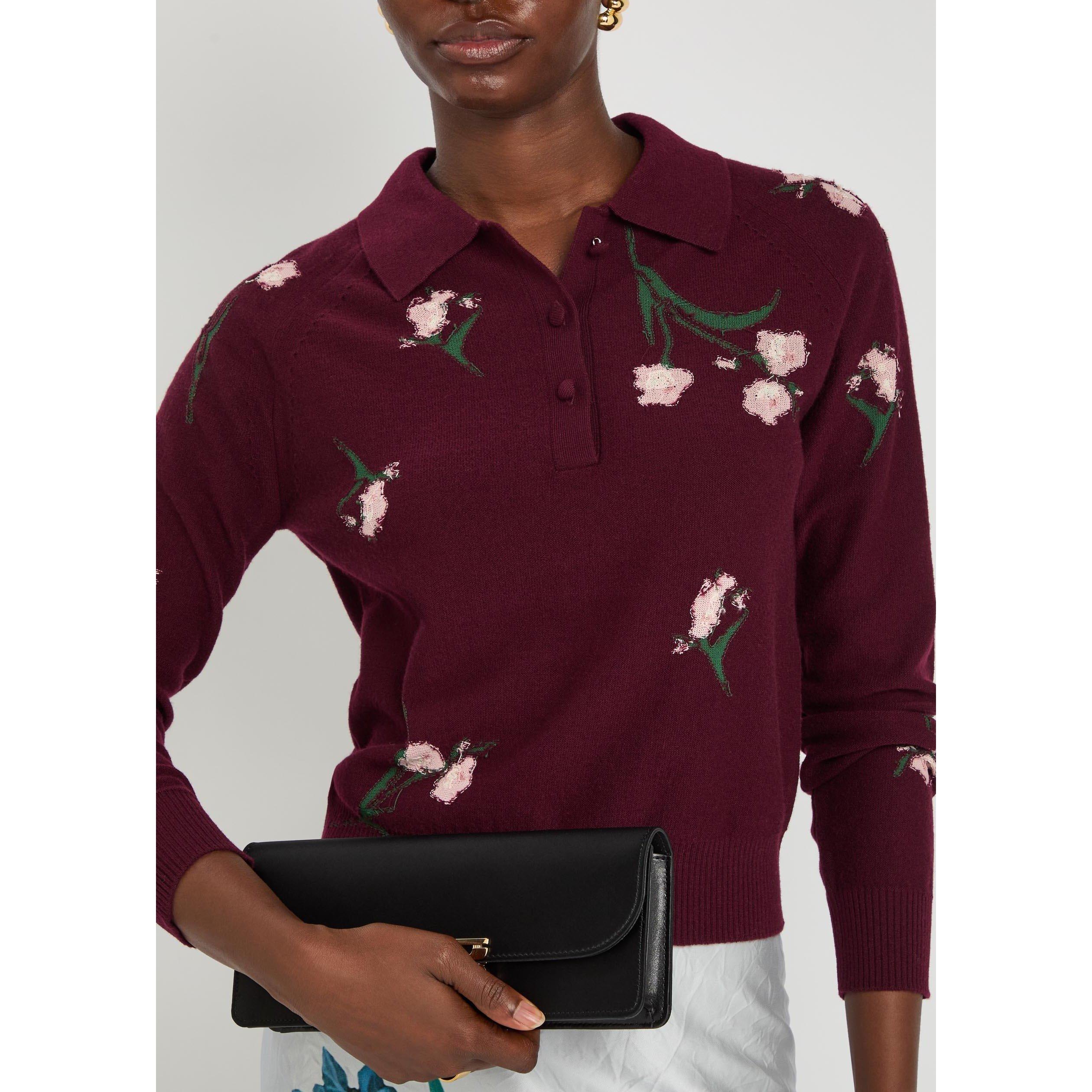 BORDEAUX - Erdem - MERINO WOOL FLORAL KNIT JUMPER - 4