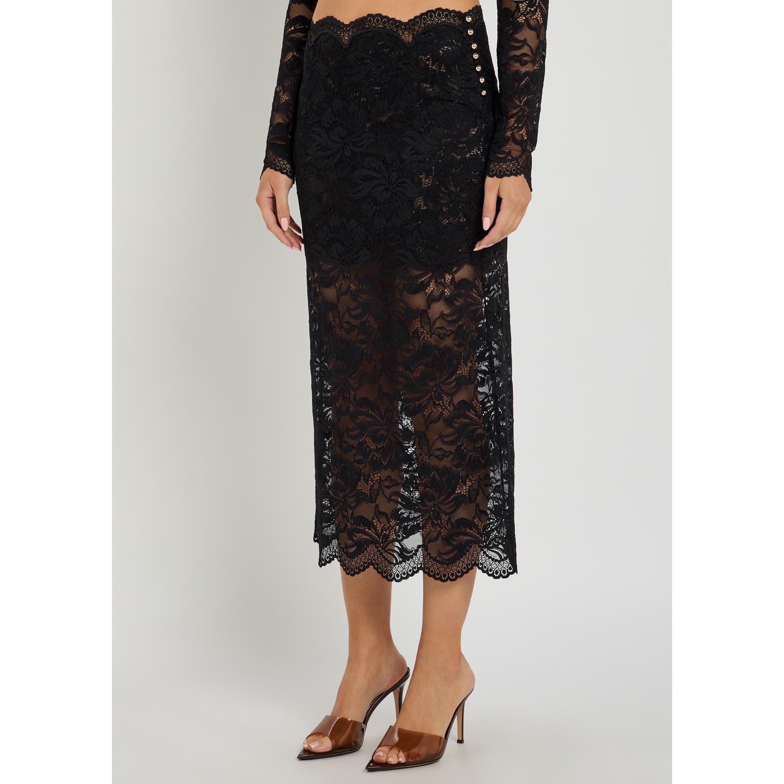 BLACK - Rabanne - Women's Lace Slim-Fit Midi Skirt - 2