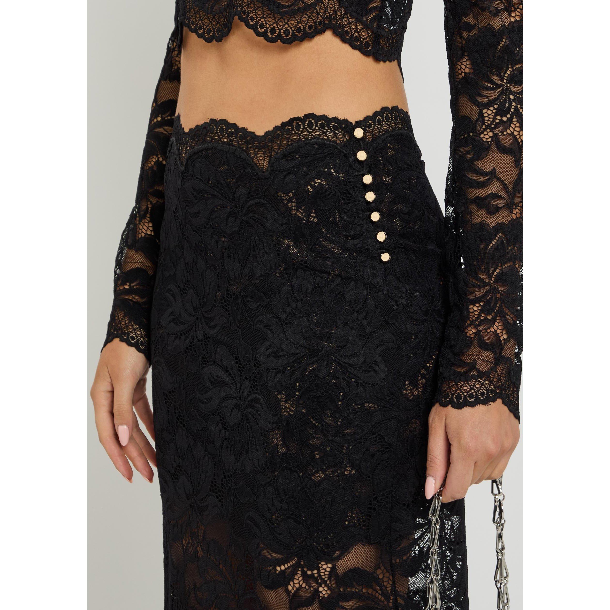 BLACK - Rabanne - Women's Lace Slim-Fit Midi Skirt - 3