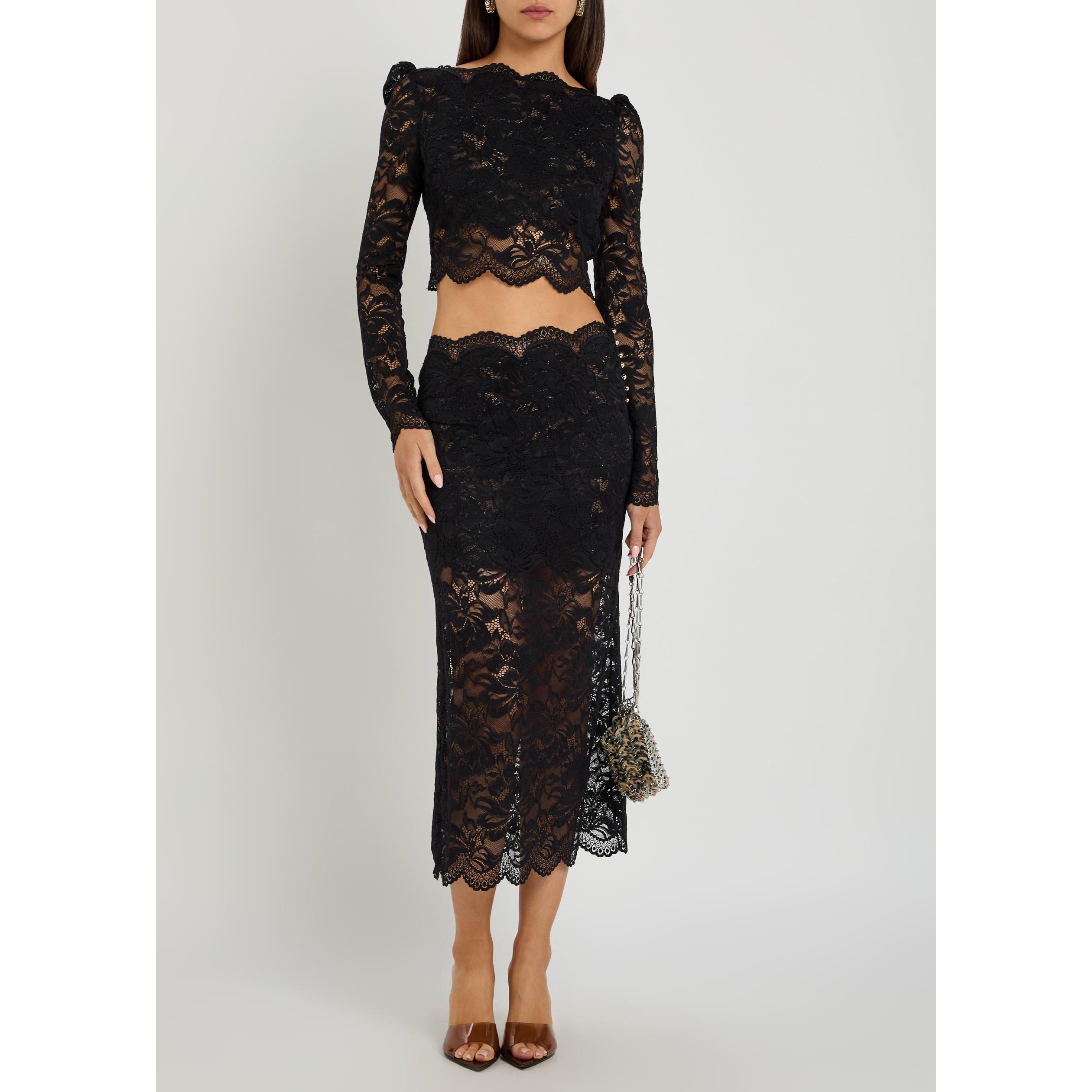 BLACK - Rabanne - Women's Lace Slim-Fit Off-Shoulder Top - 5