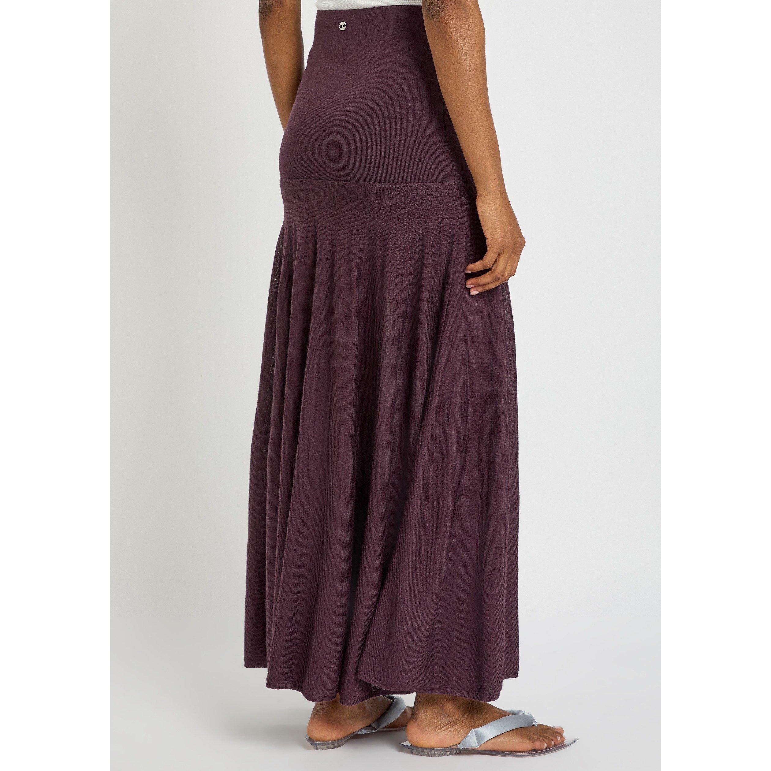 AUBERGINE - Rabanne - Women's Merino Wool Silk High-Waisted Maxi Skirt - 3