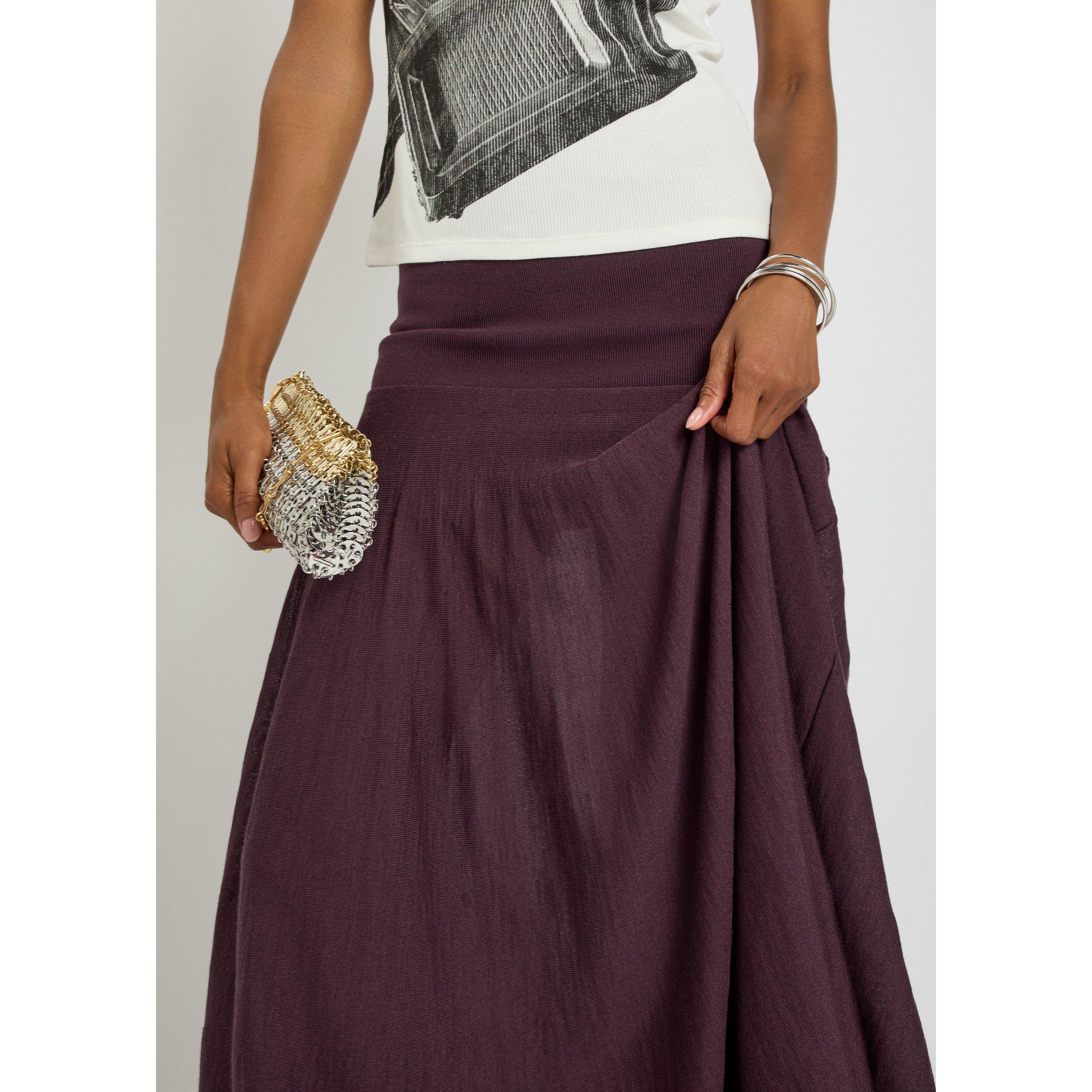 AUBERGINE - Rabanne - Women's Merino Wool Silk High-Waisted Maxi Skirt - 4