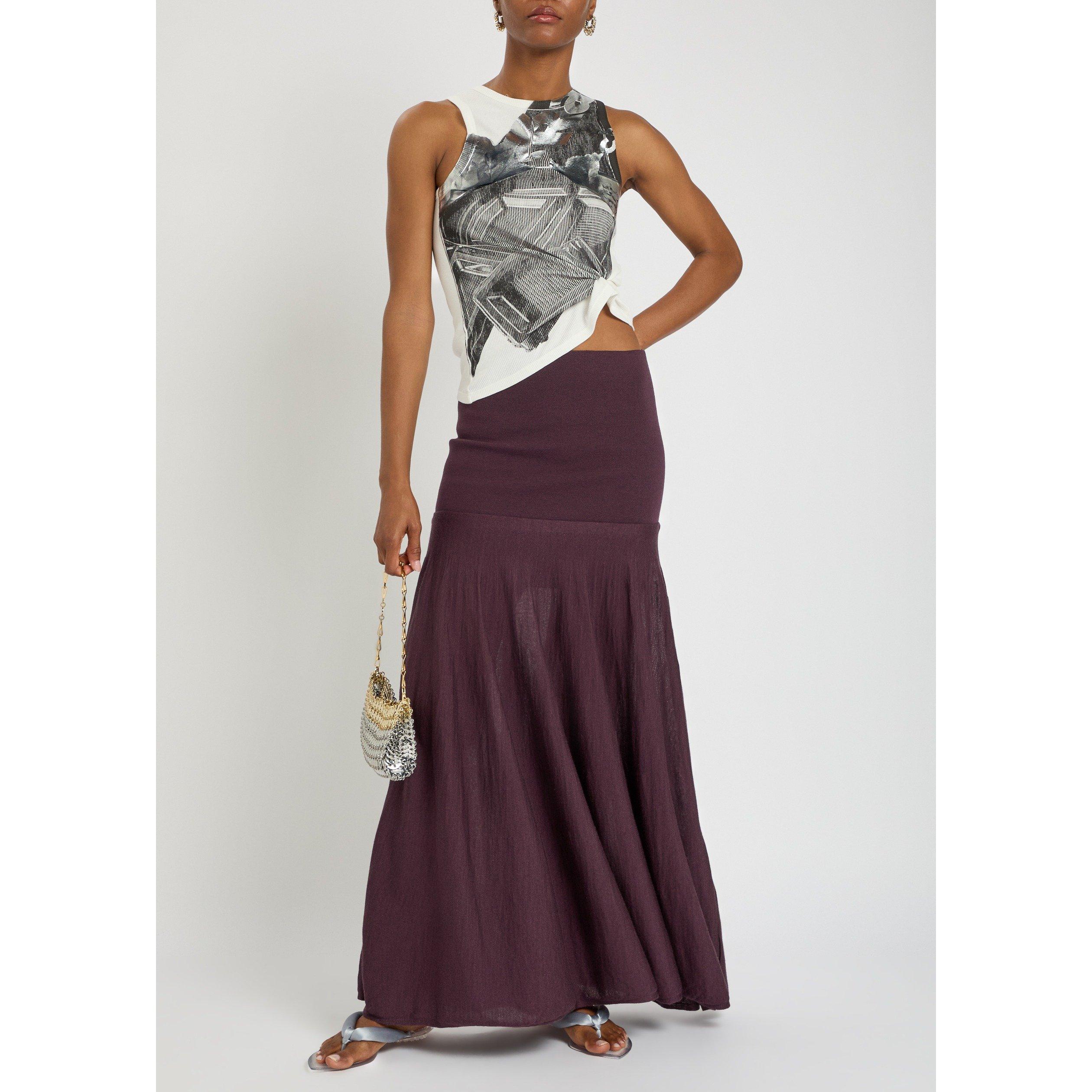AUBERGINE - Rabanne - Women's Merino Wool Silk High-Waisted Maxi Skirt - 5