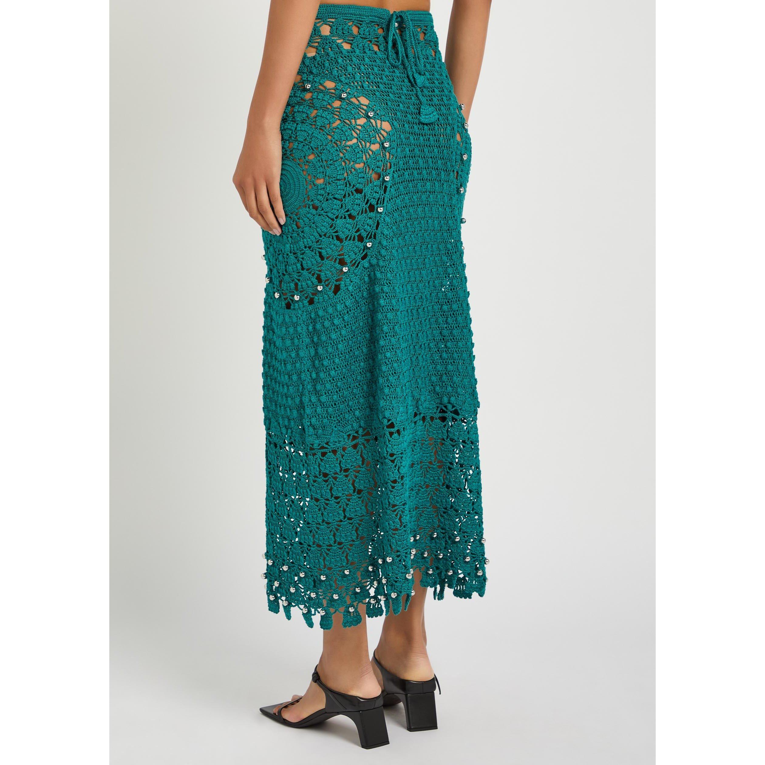 GREEN - Rabanne - Women's Cotton Crochet Maxi Skirt - 3