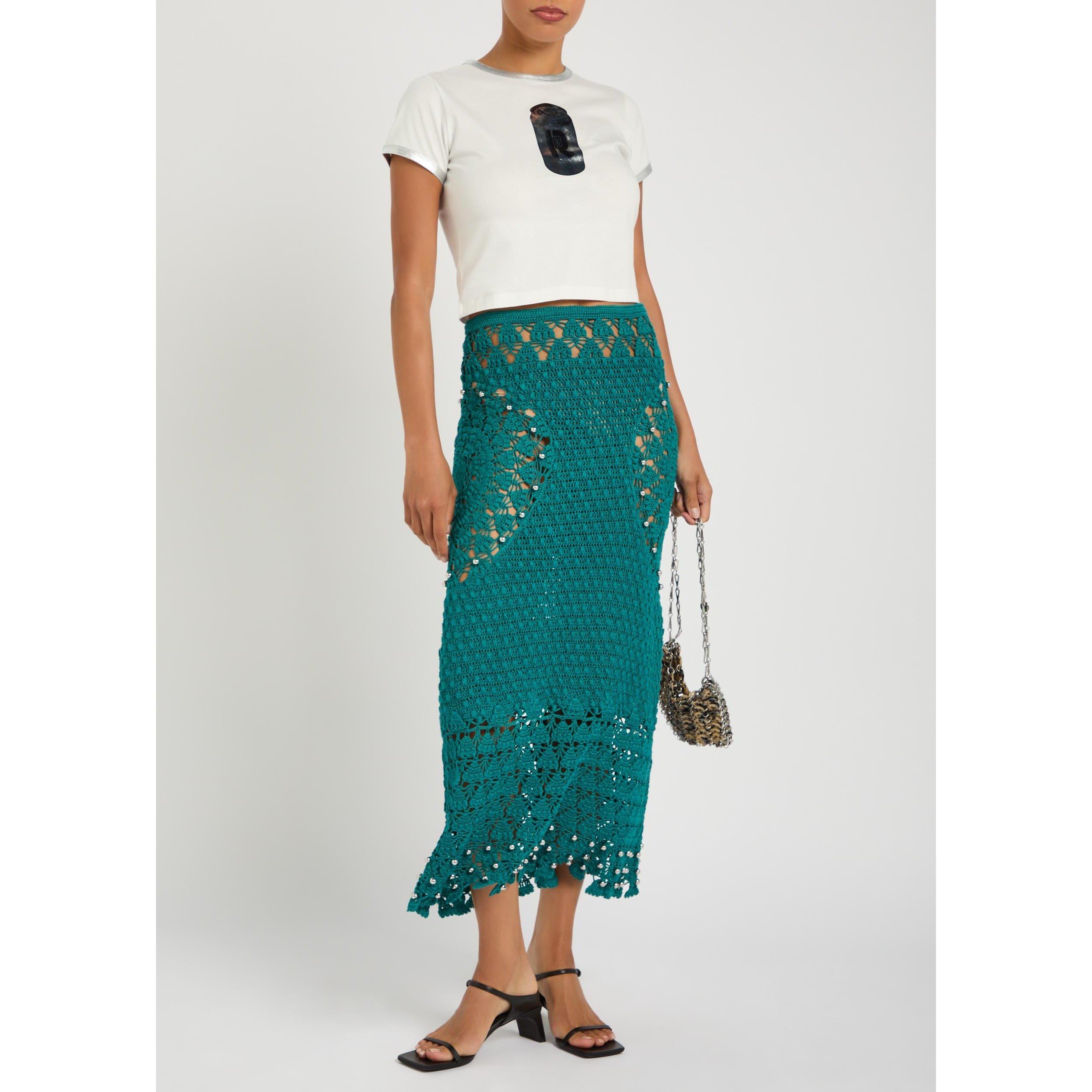 GREEN - Rabanne - Women's Cotton Crochet Maxi Skirt - 5