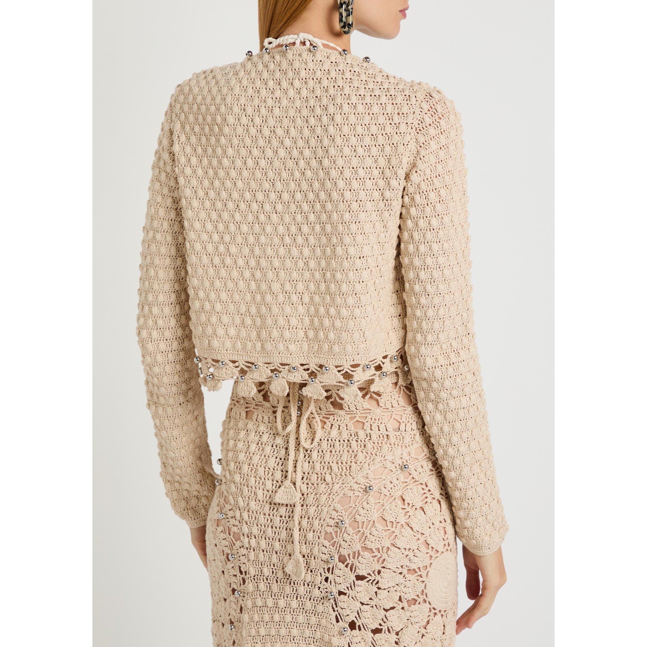 ECRU - Rabanne - Women's Embellished Crochet-Knit Cotton Cardigan - 3
