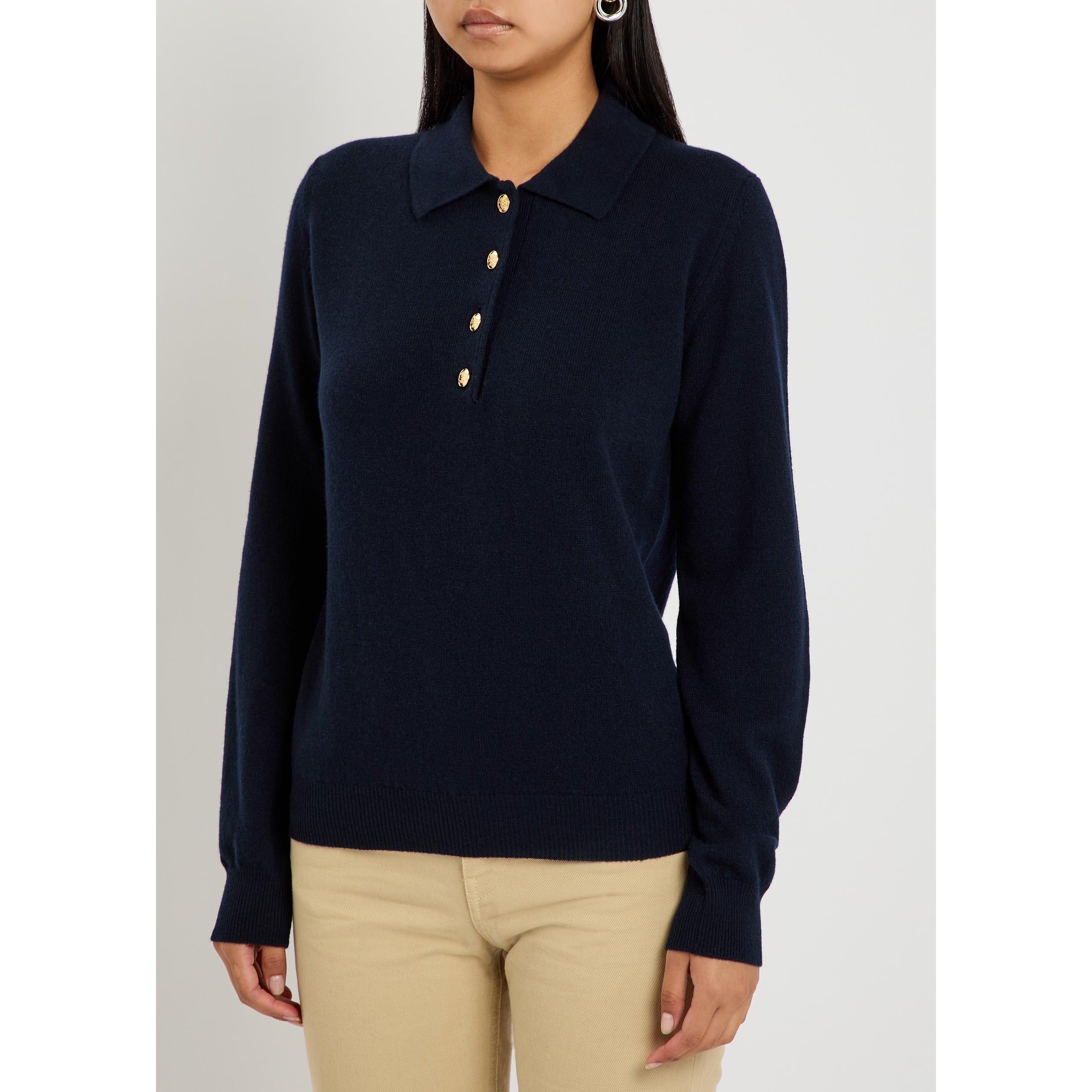 NAVY - Blaze Milano - Women's Highland Wool Knitted Long-Sleeve Polo - 2