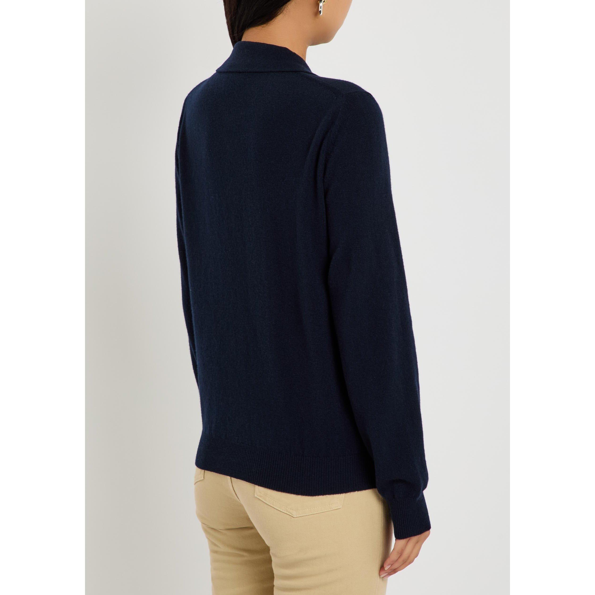 NAVY - Blaze Milano - Women's Highland Wool Knitted Long-Sleeve Polo - 3