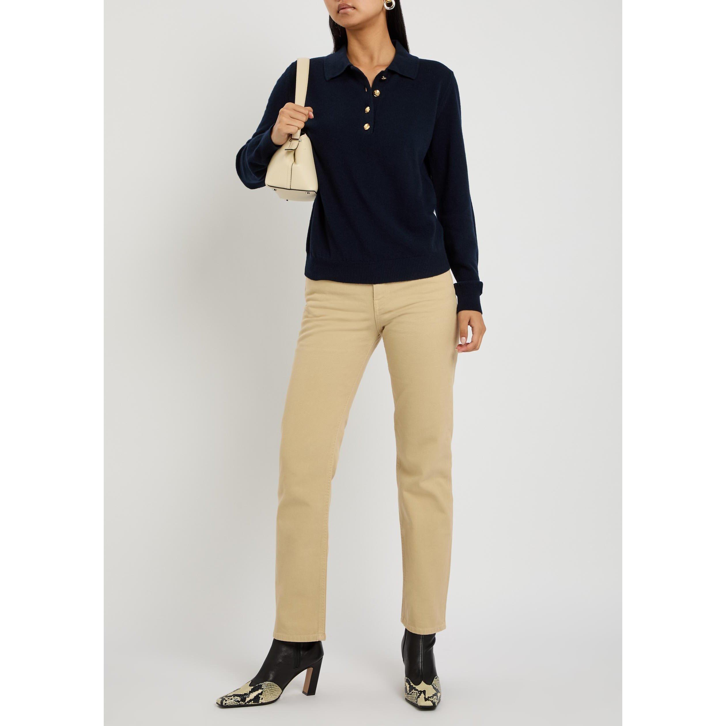 NAVY - Blaze Milano - Women's Highland Wool Knitted Long-Sleeve Polo - 5