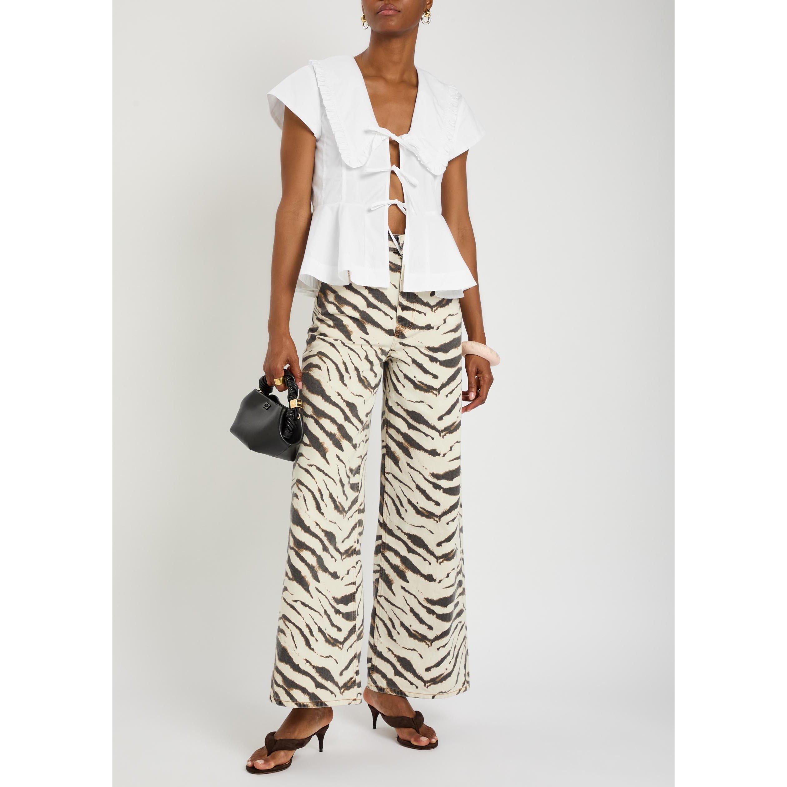 WHITE - Ganni - Women's Cotton Poplin Short-Sleeve Peplum Top - 5