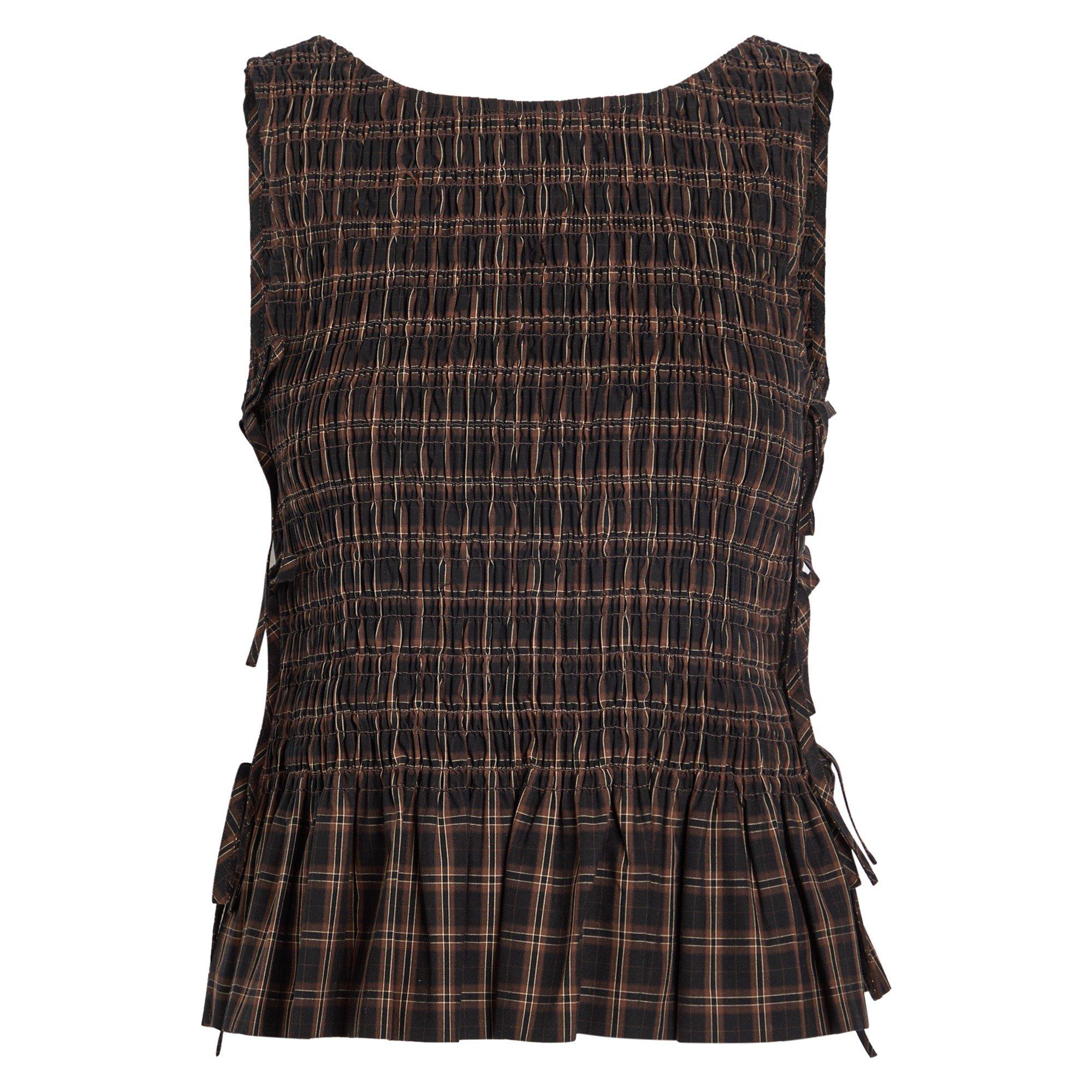 BROWN - Ganni - T Dyed Check Tie String Top