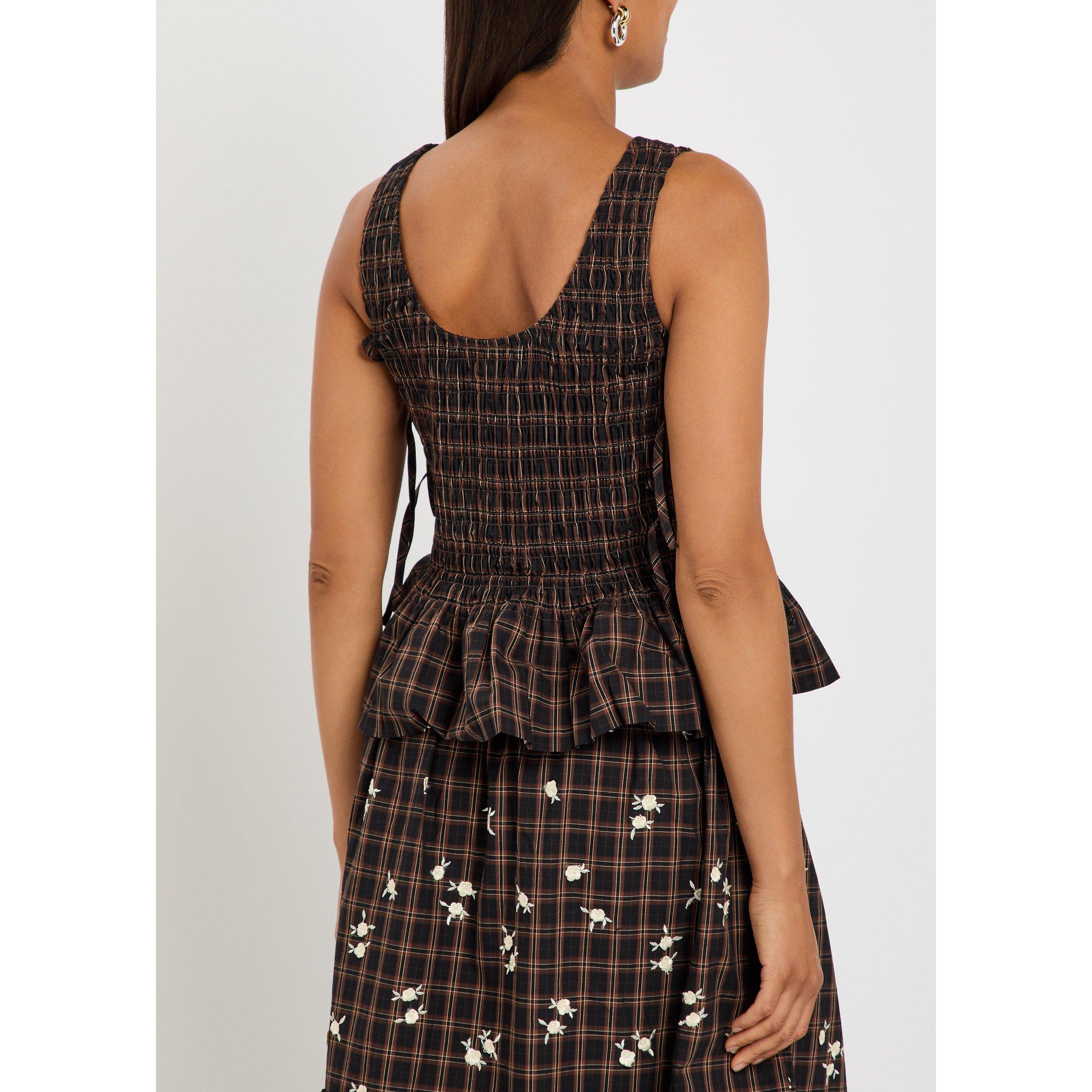 BROWN - Ganni - T Dyed Check Tie String Top - 3