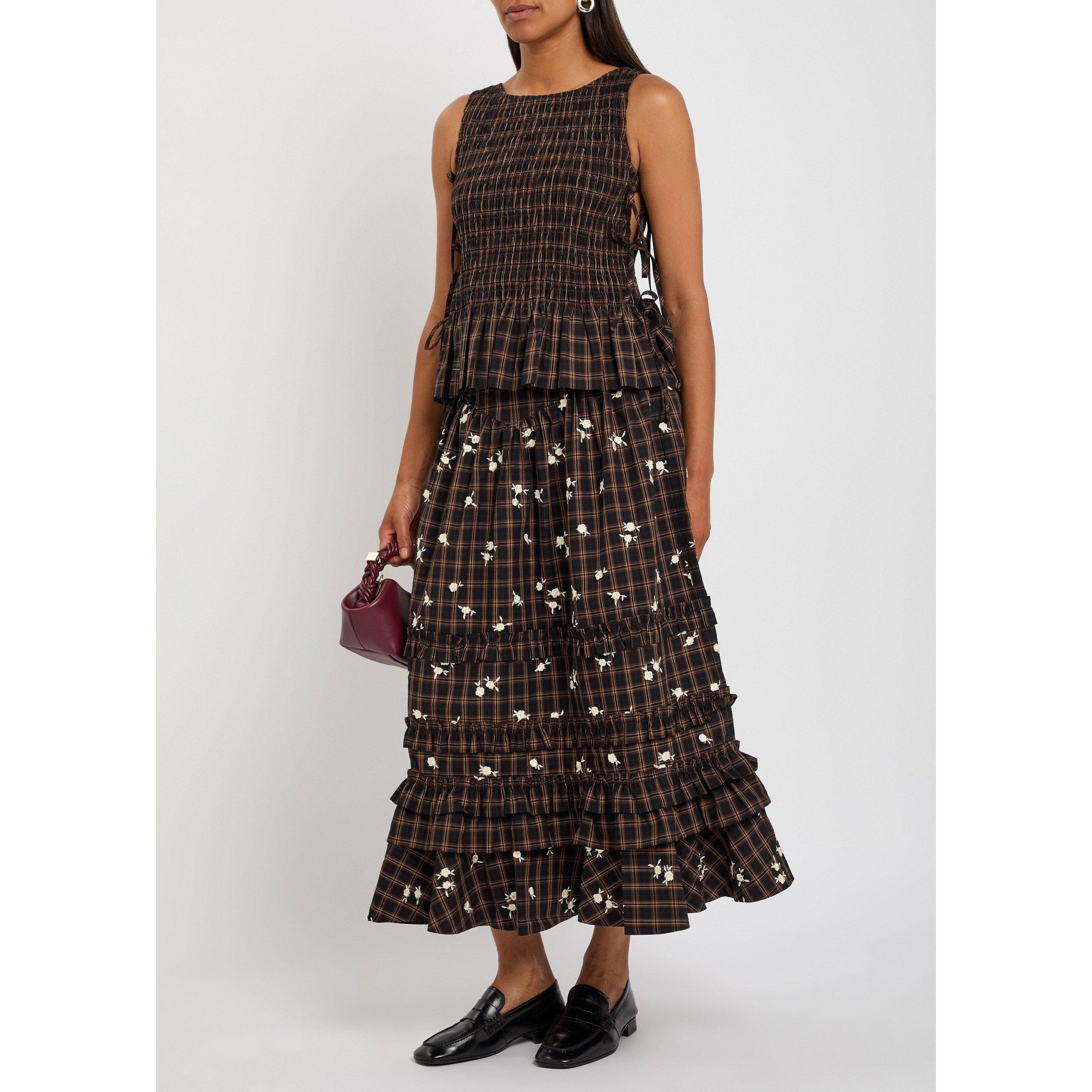 BROWN - Ganni - T Dyed Check Tie String Top - 5