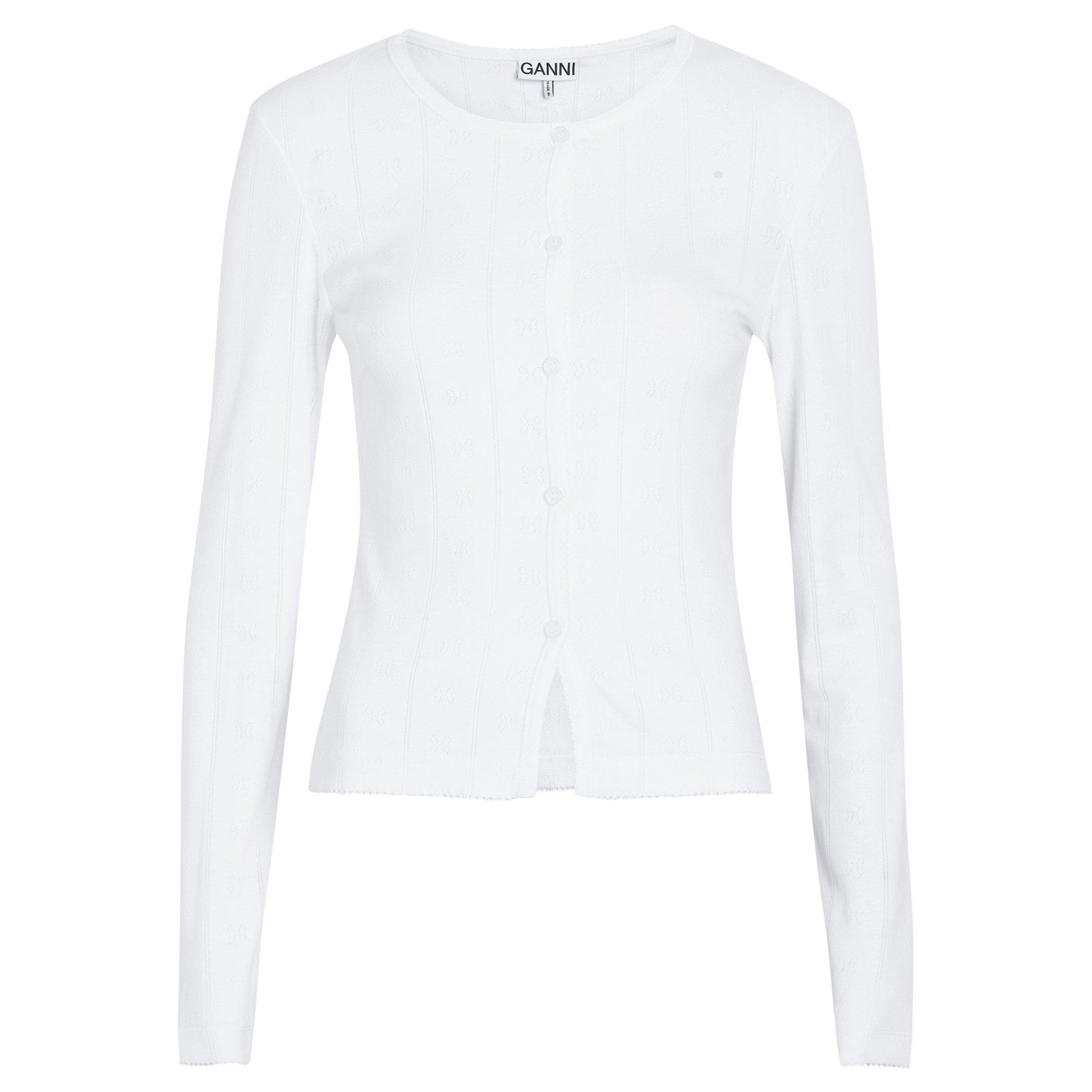 WHITE - Ganni - T Compact Pointelle Rib Top
