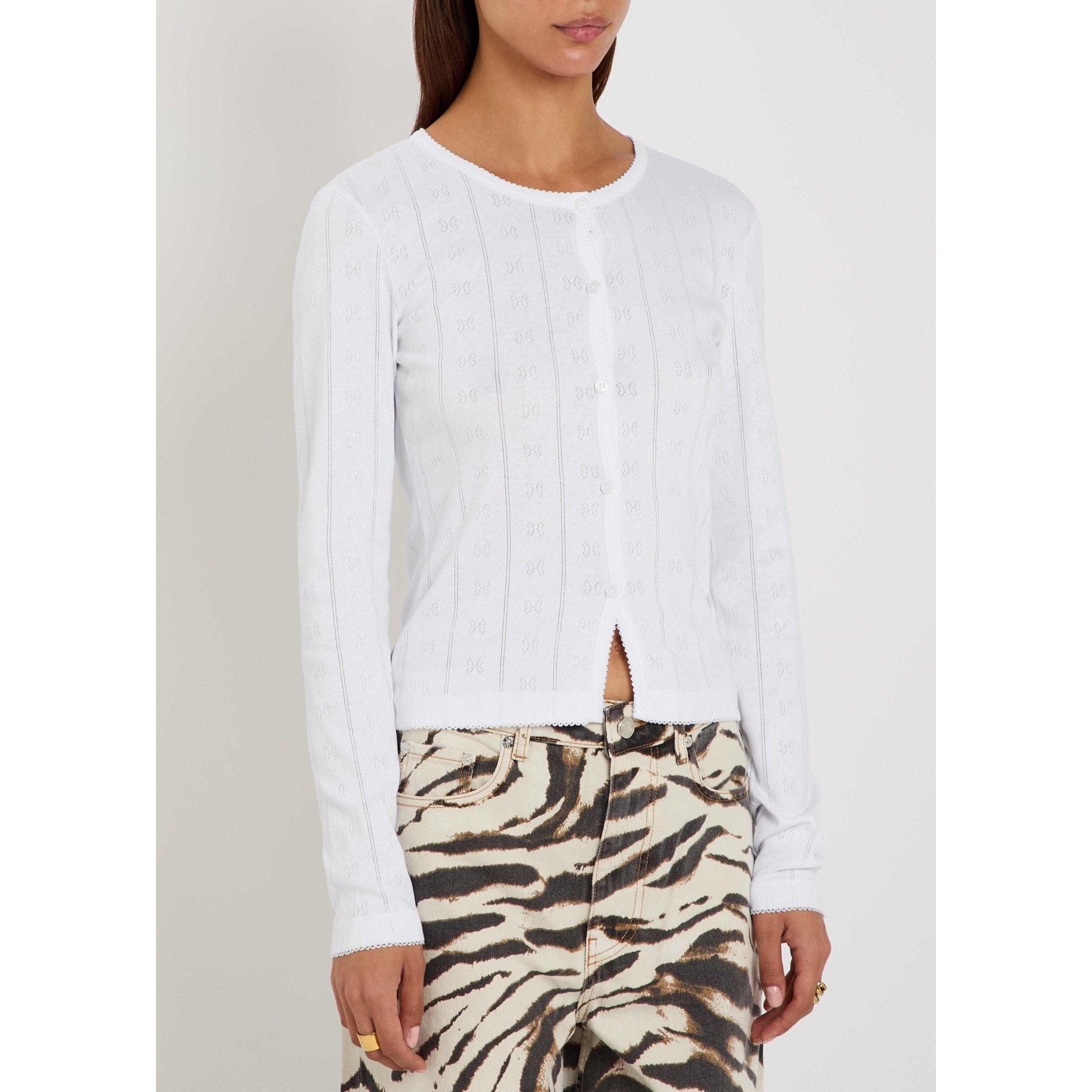 WHITE - Ganni - T Compact Pointelle Rib Top - 2