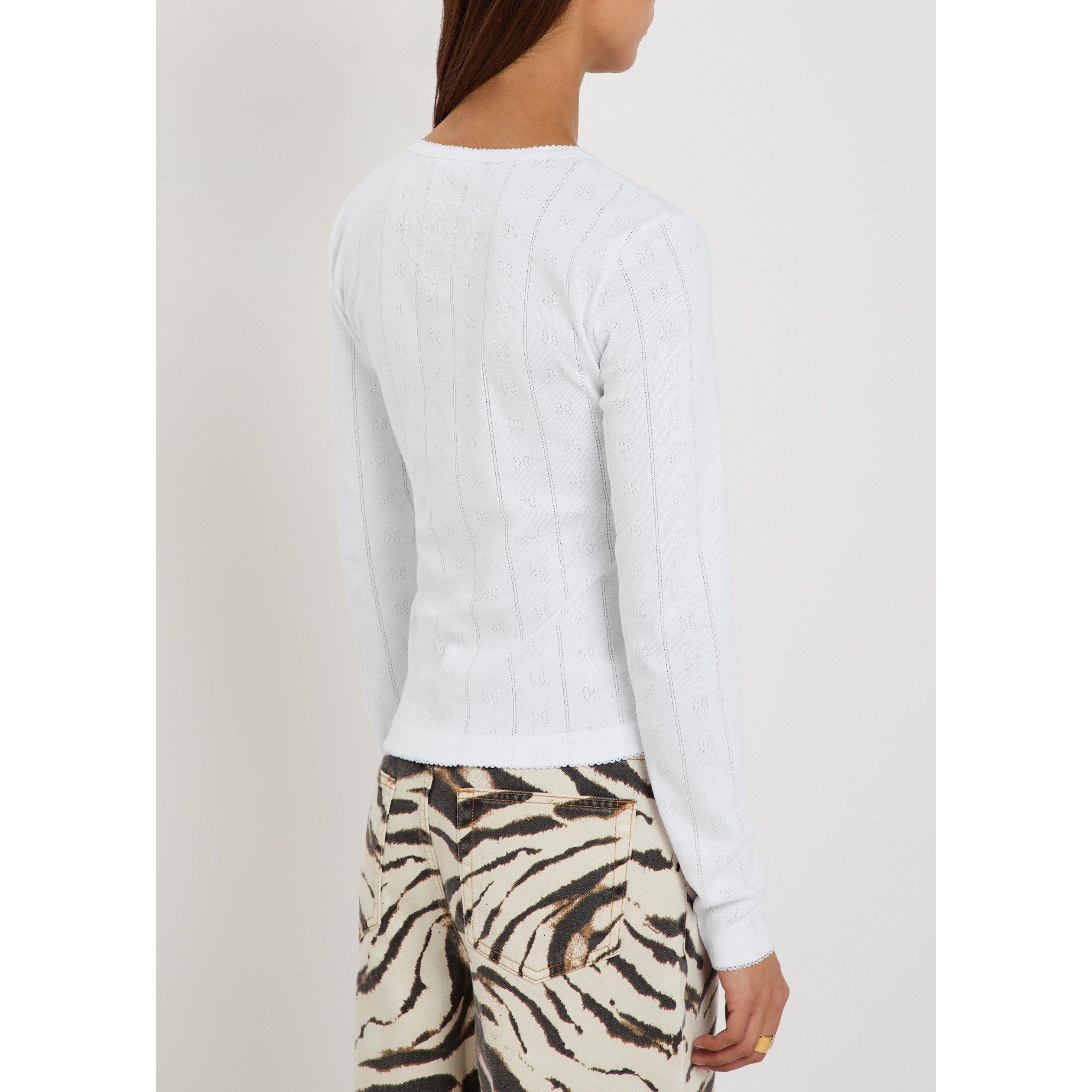 WHITE - Ganni - T Compact Pointelle Rib Top - 3