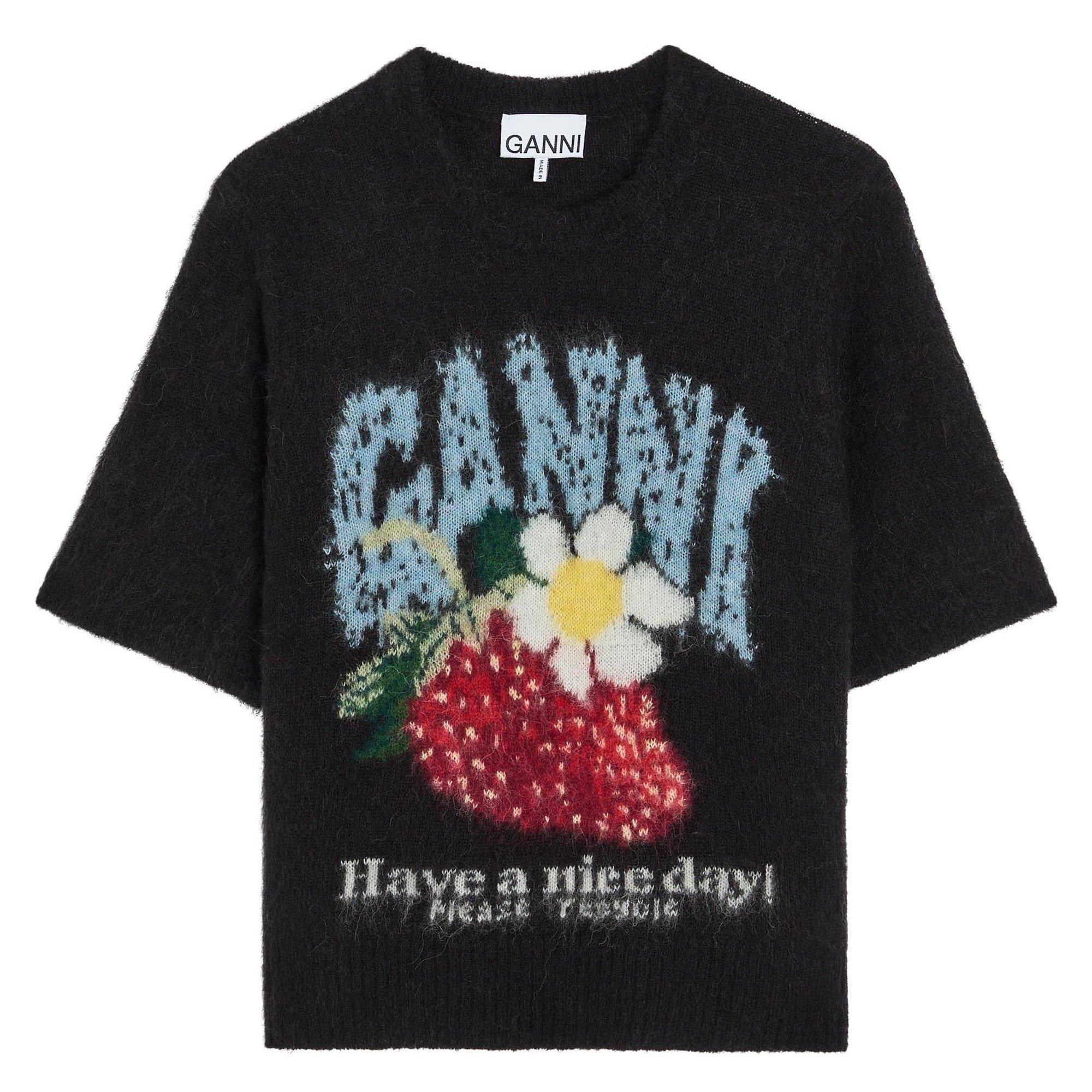 BLACK - Ganni - T Fine Brushed Alpaca Tee
