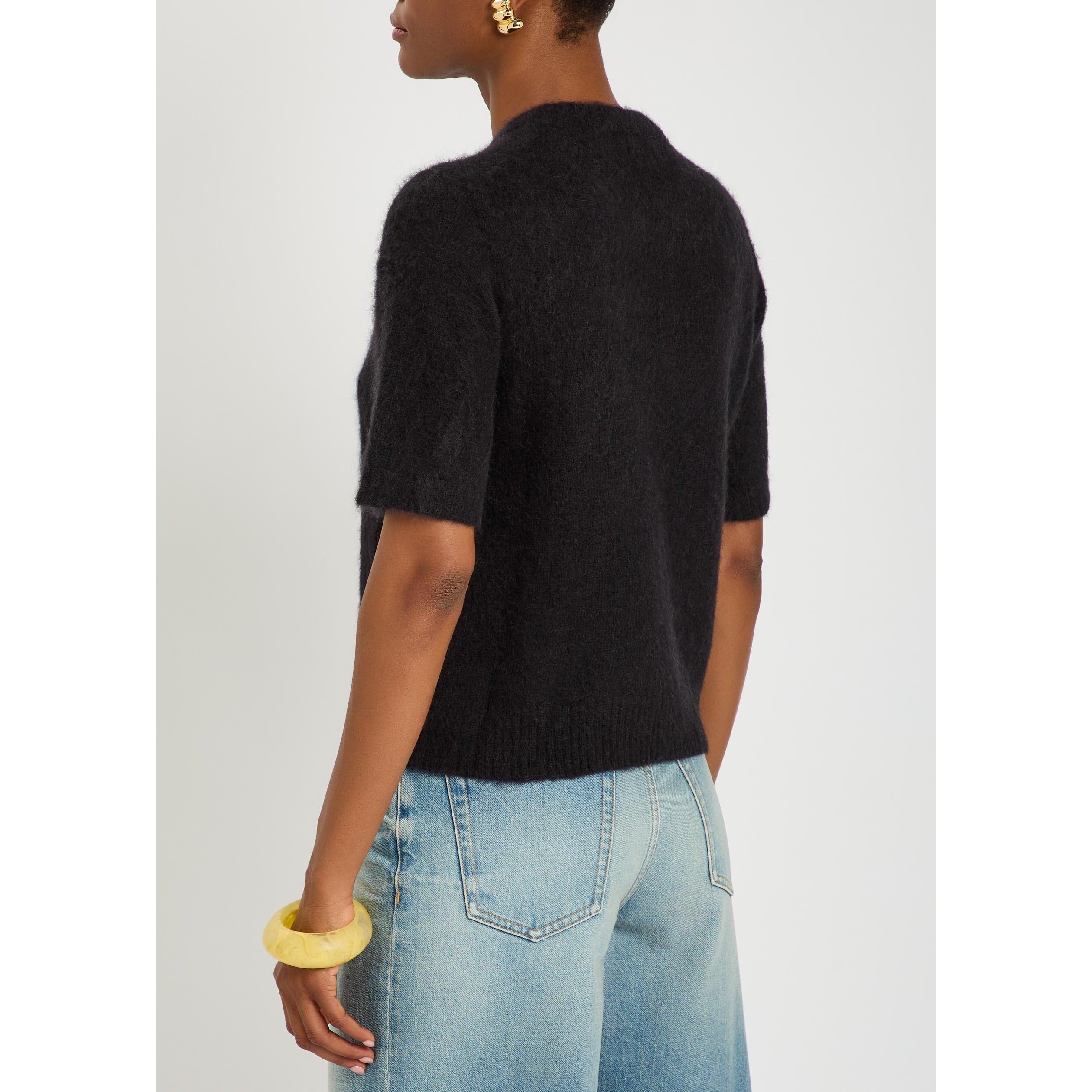BLACK - Ganni - Women's T Fine Brushed Alpaca Wool Knitted T-Shirt - 3