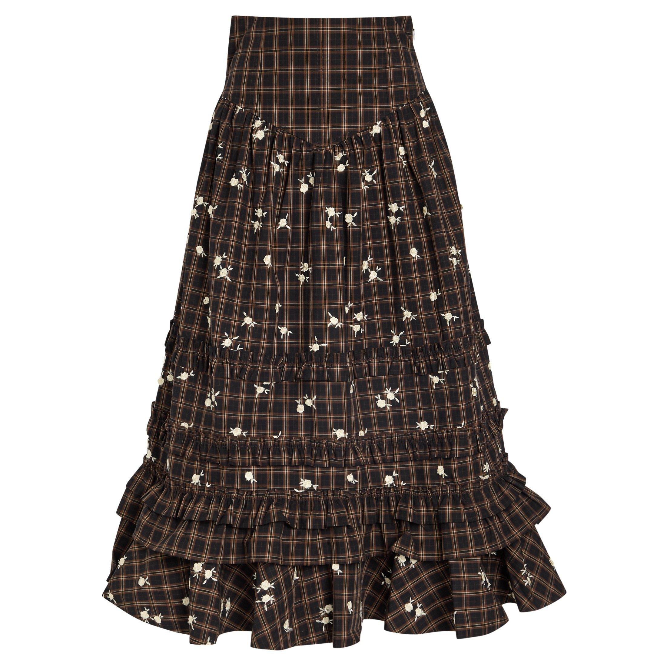 BROWN - Ganni - LS Check Tiered Fill Skirt - 1