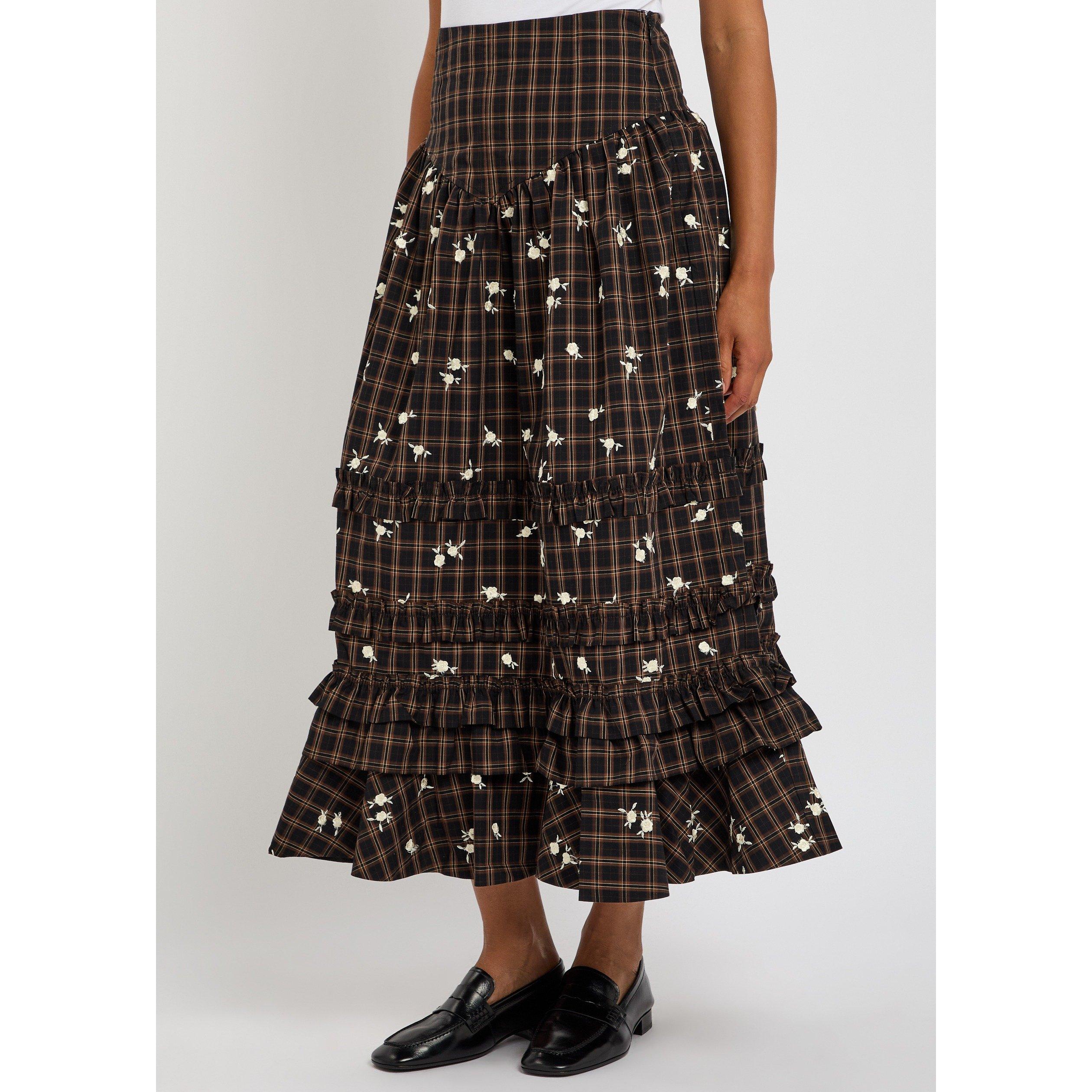 BROWN - Ganni - LS Check Tiered Fill Skirt - 2