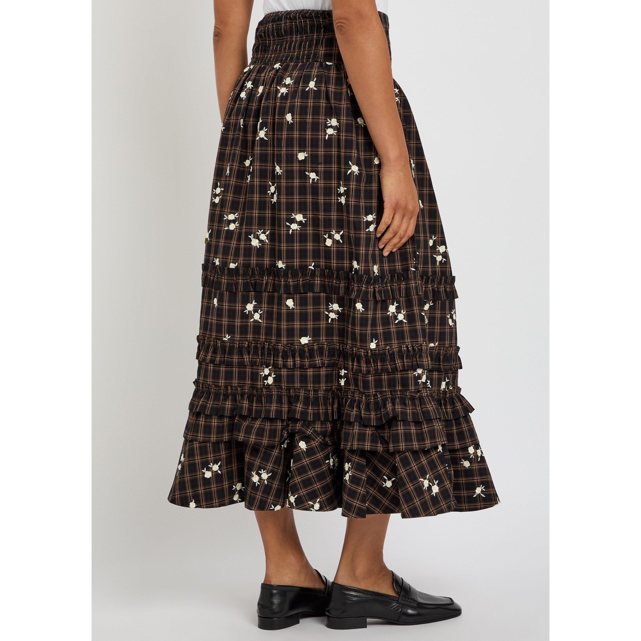 BROWN - Ganni - LS Check Tiered Fill Skirt - 3