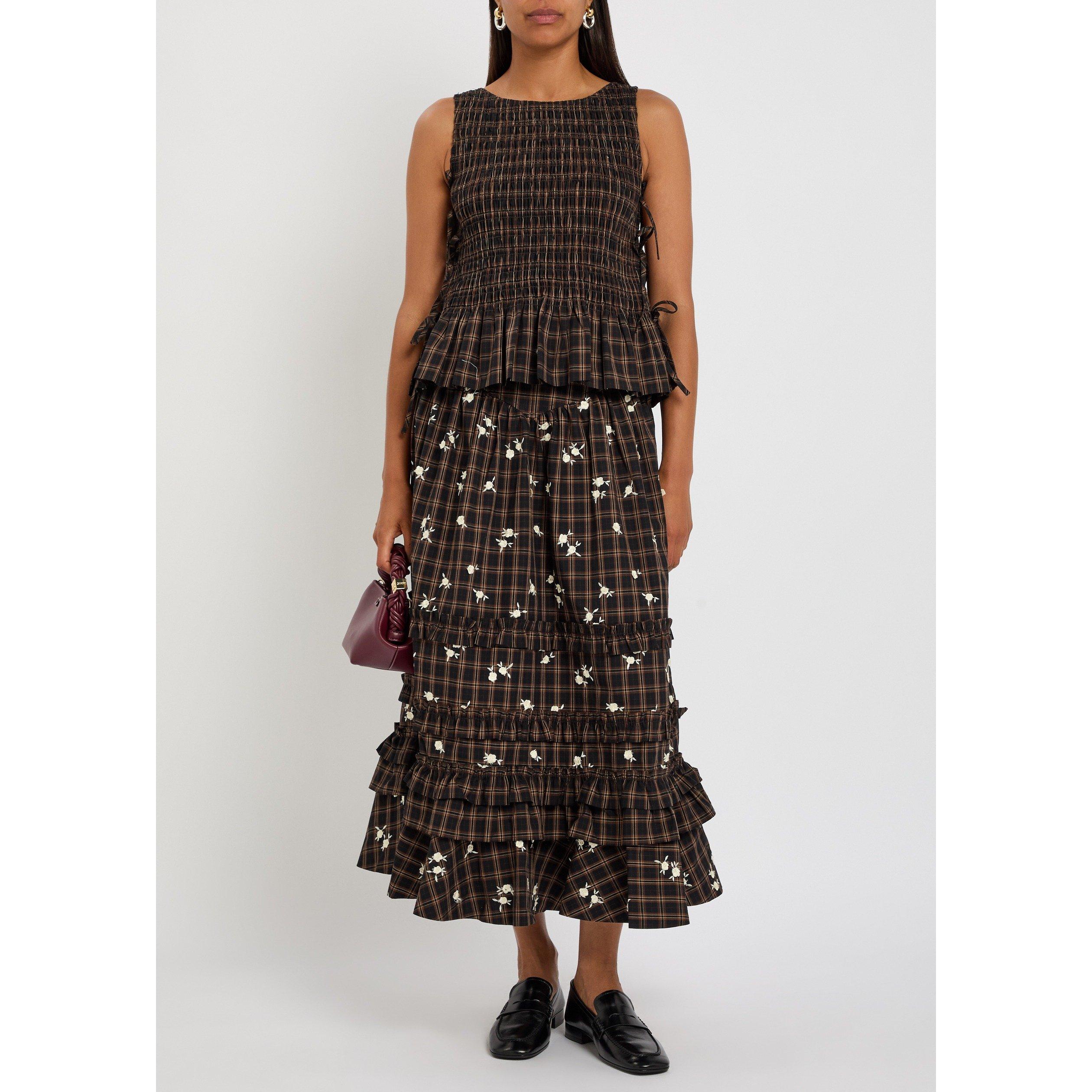 BROWN - Ganni - LS Check Tiered Fill Skirt - 5