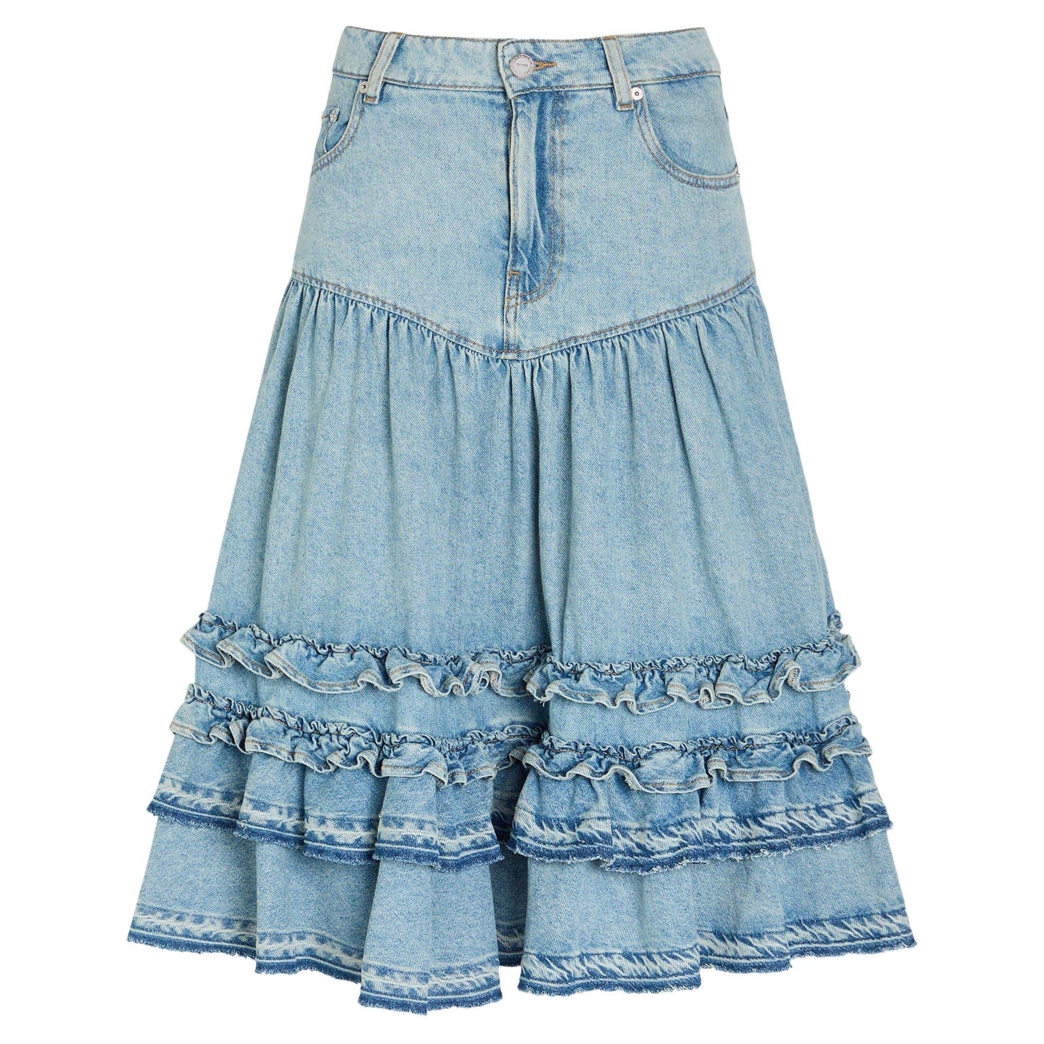 LIGHT BLUE - Ganni - LS Denim Frill Midi Skirt - 1