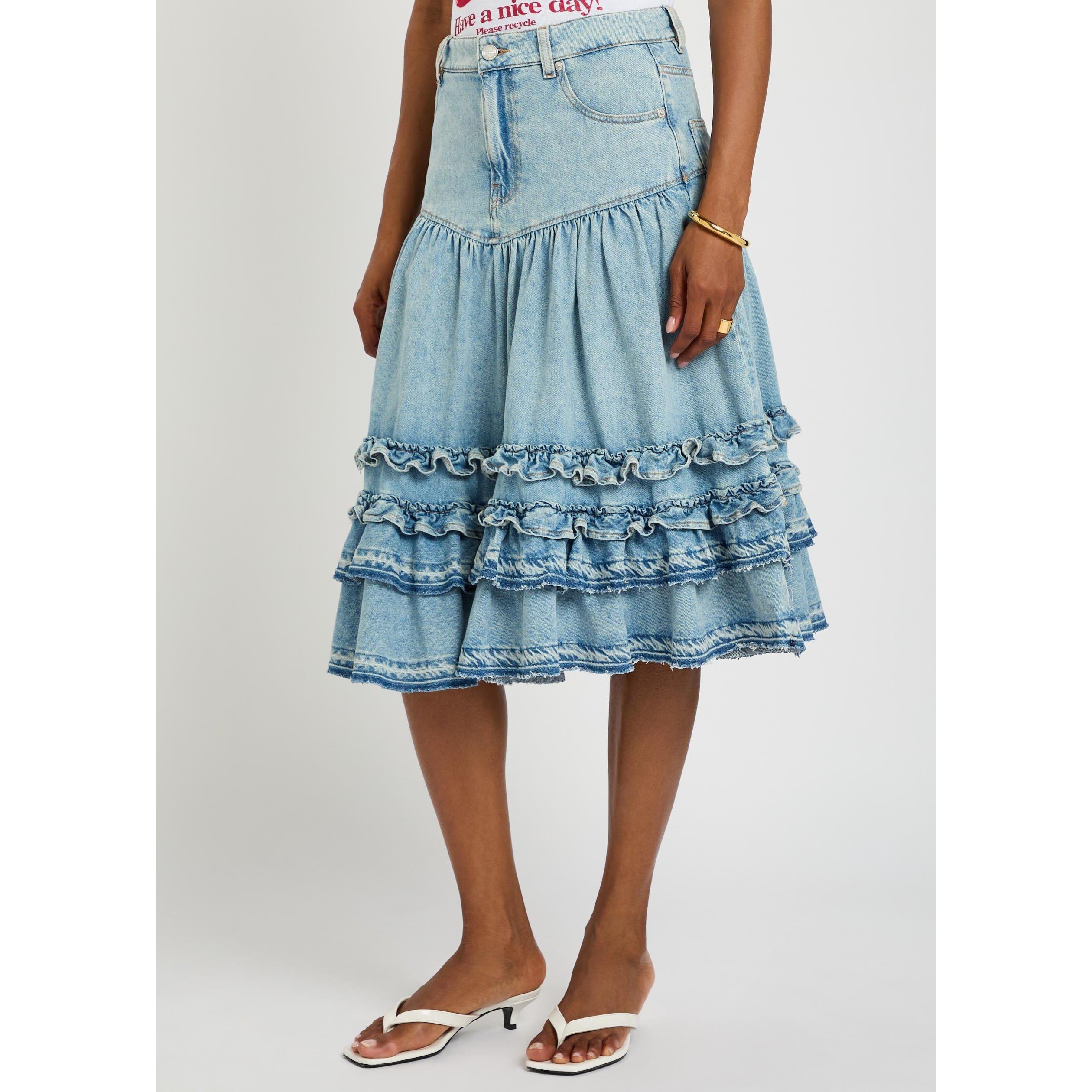 LIGHT BLUE - Ganni - LS Denim Frill Midi Skirt - 2