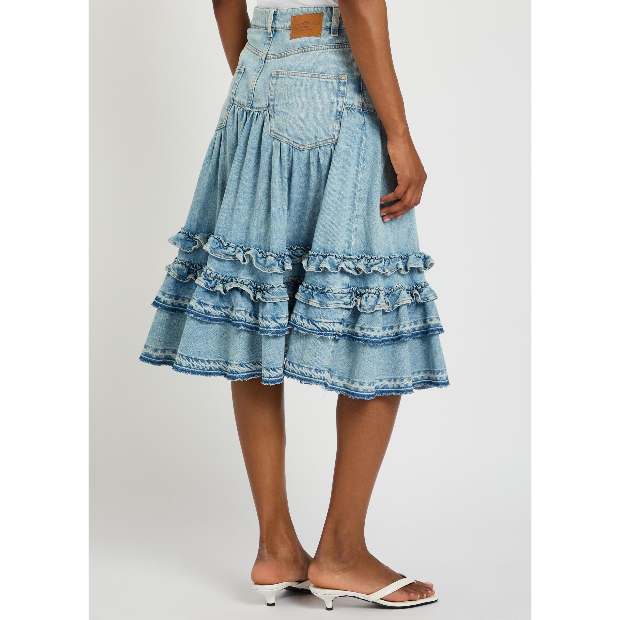 LIGHT BLUE - Ganni - LS Denim Frill Midi Skirt - 3