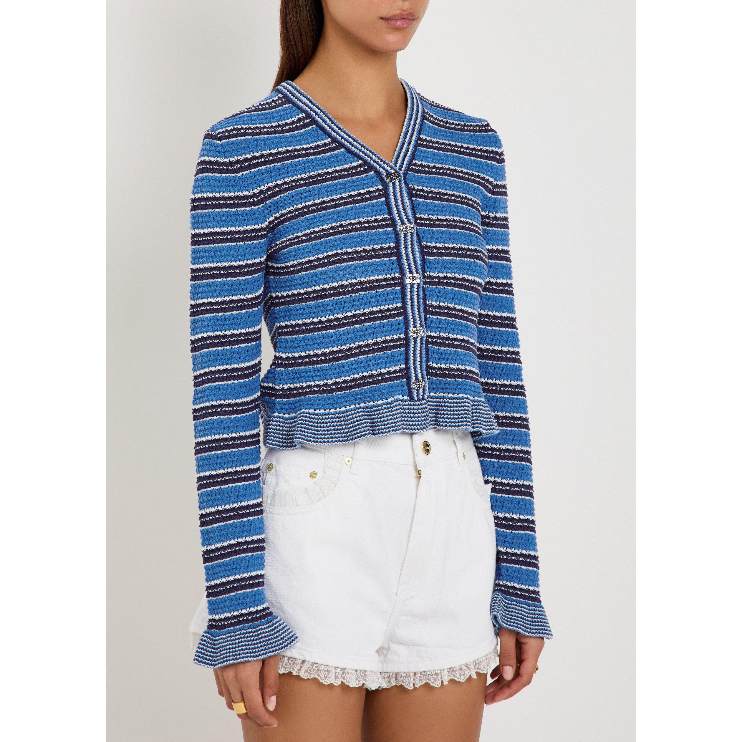 LIGHT BLUE - Ganni - CD Cotton Stripe Cardigan - 2