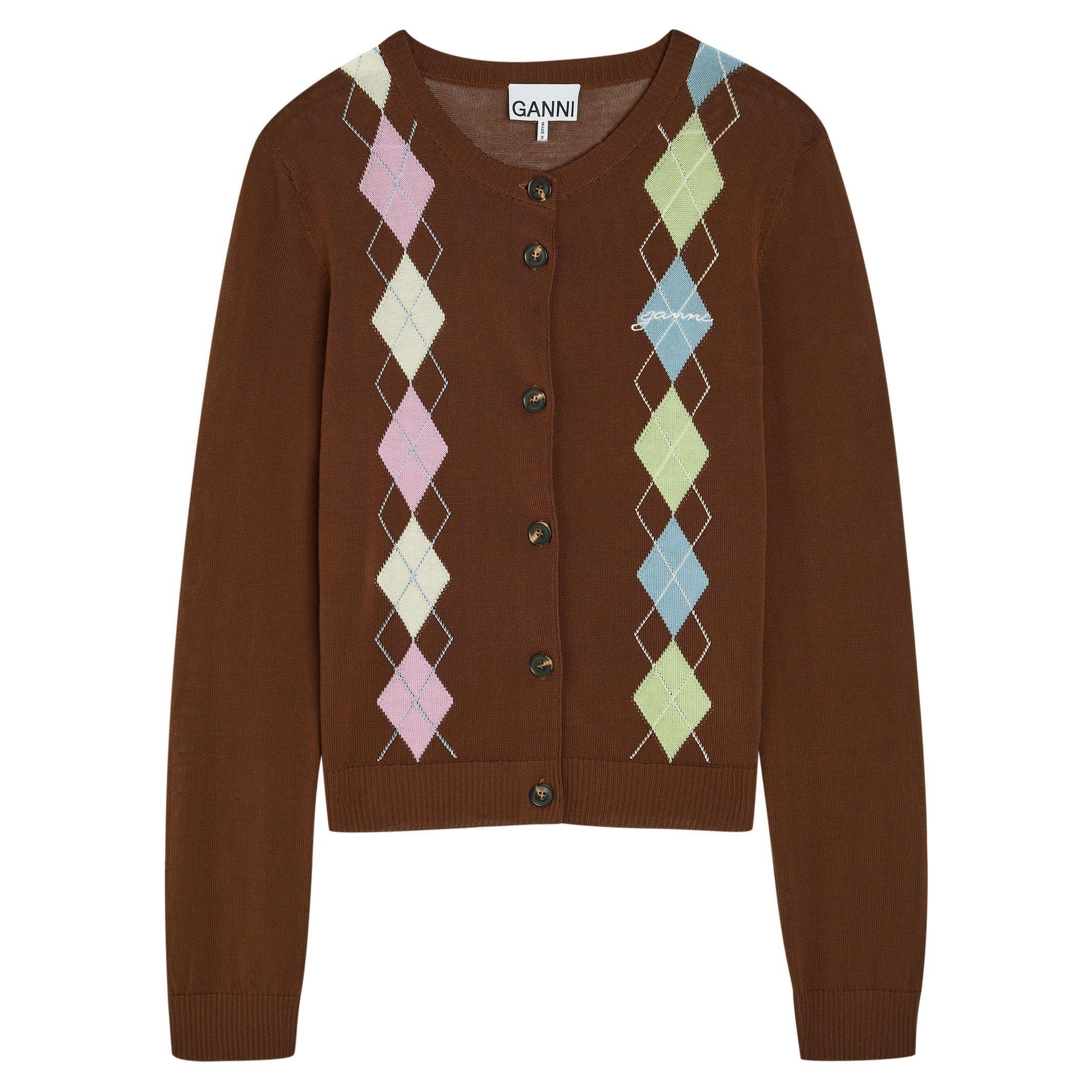 BROWN AND OTHER - Ganni - CD Cotton Argyle Cardigan