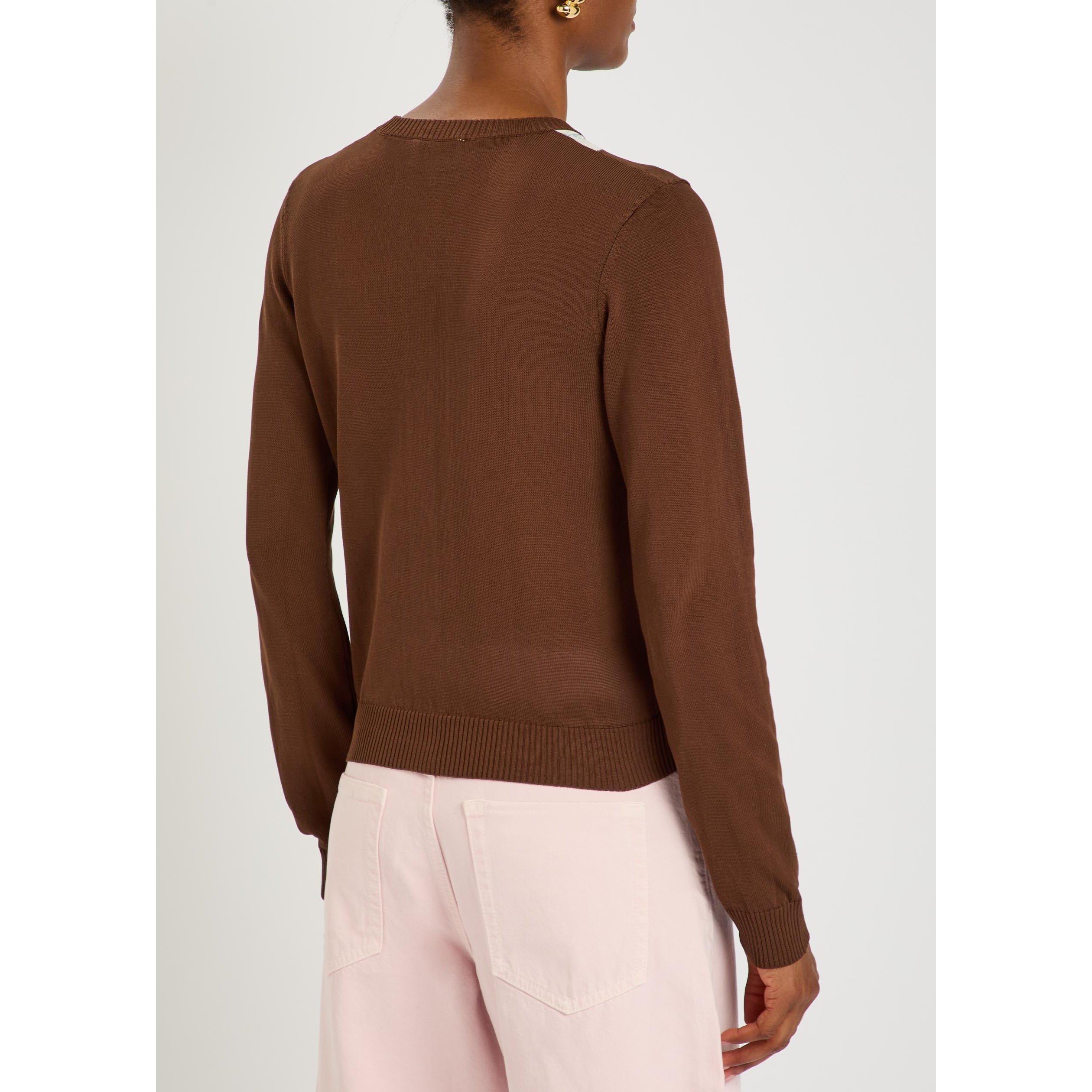 BROWN AND OTHER - Ganni - Women's Argyle Cotton Slim-Fit Cardigan - 3