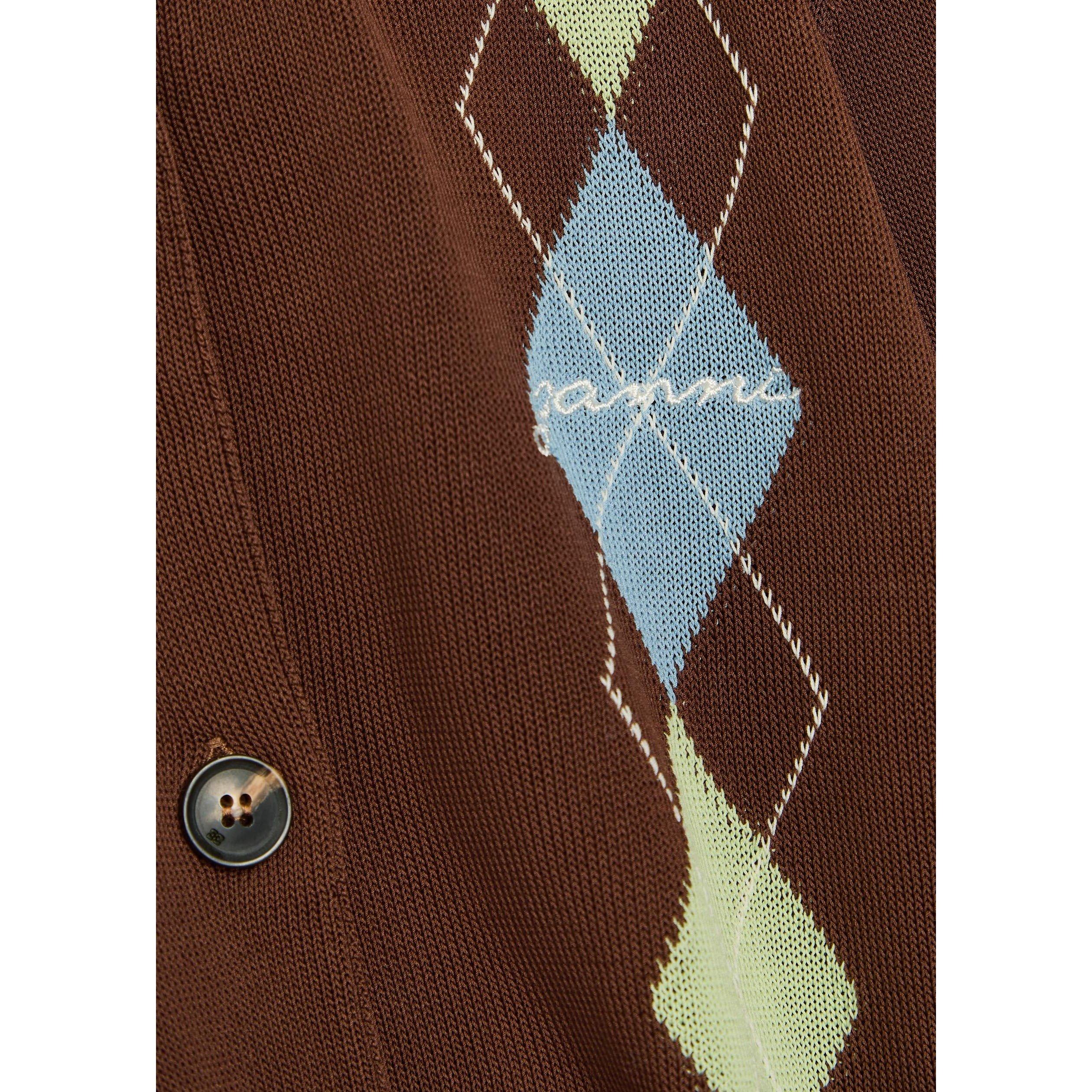 BROWN AND OTHER - Ganni - Women's Argyle Cotton Slim-Fit Cardigan - 4