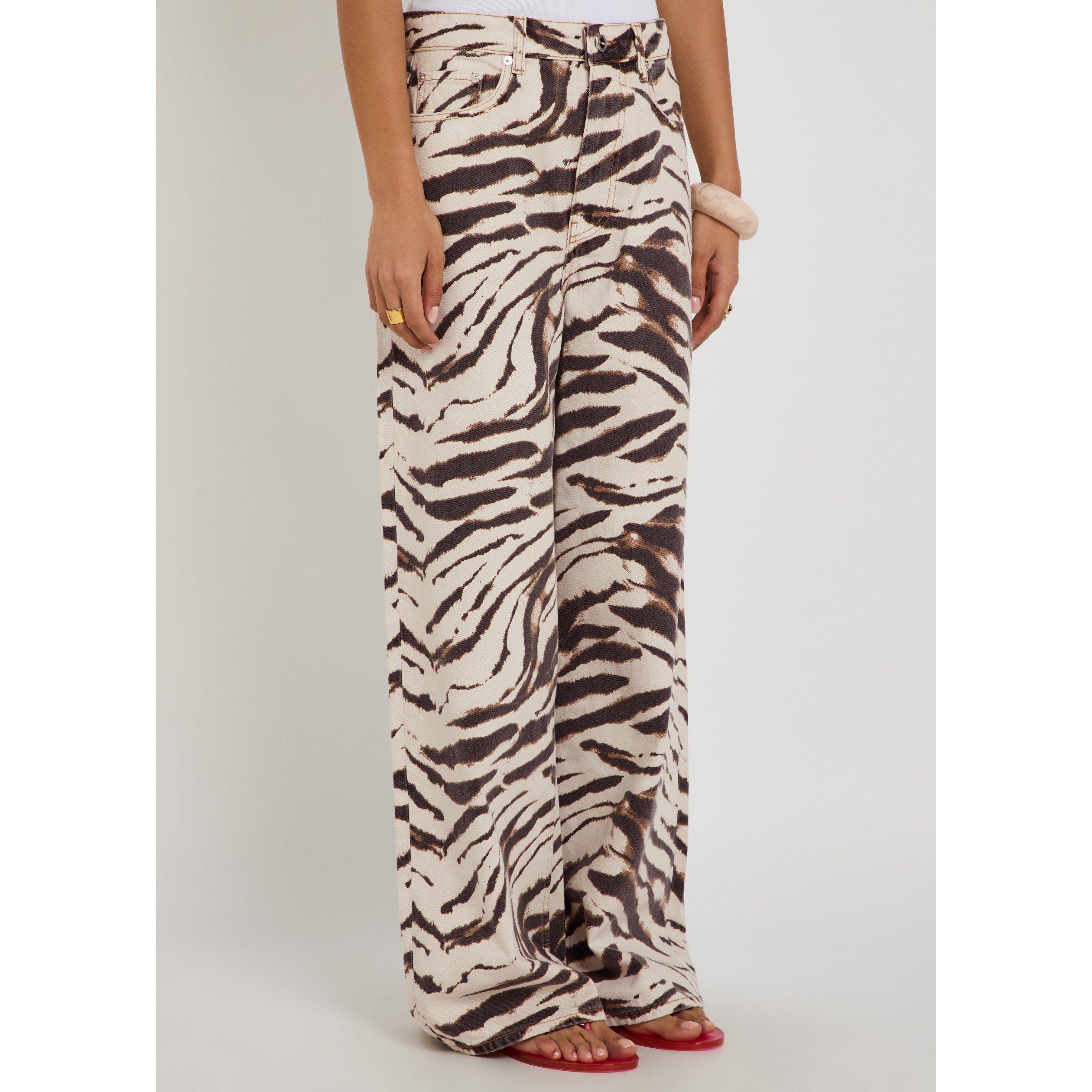 WHITE AND OTHER - Ganni - Women's Lari Zebra Print High-Rise Wide Leg Jeans - 2