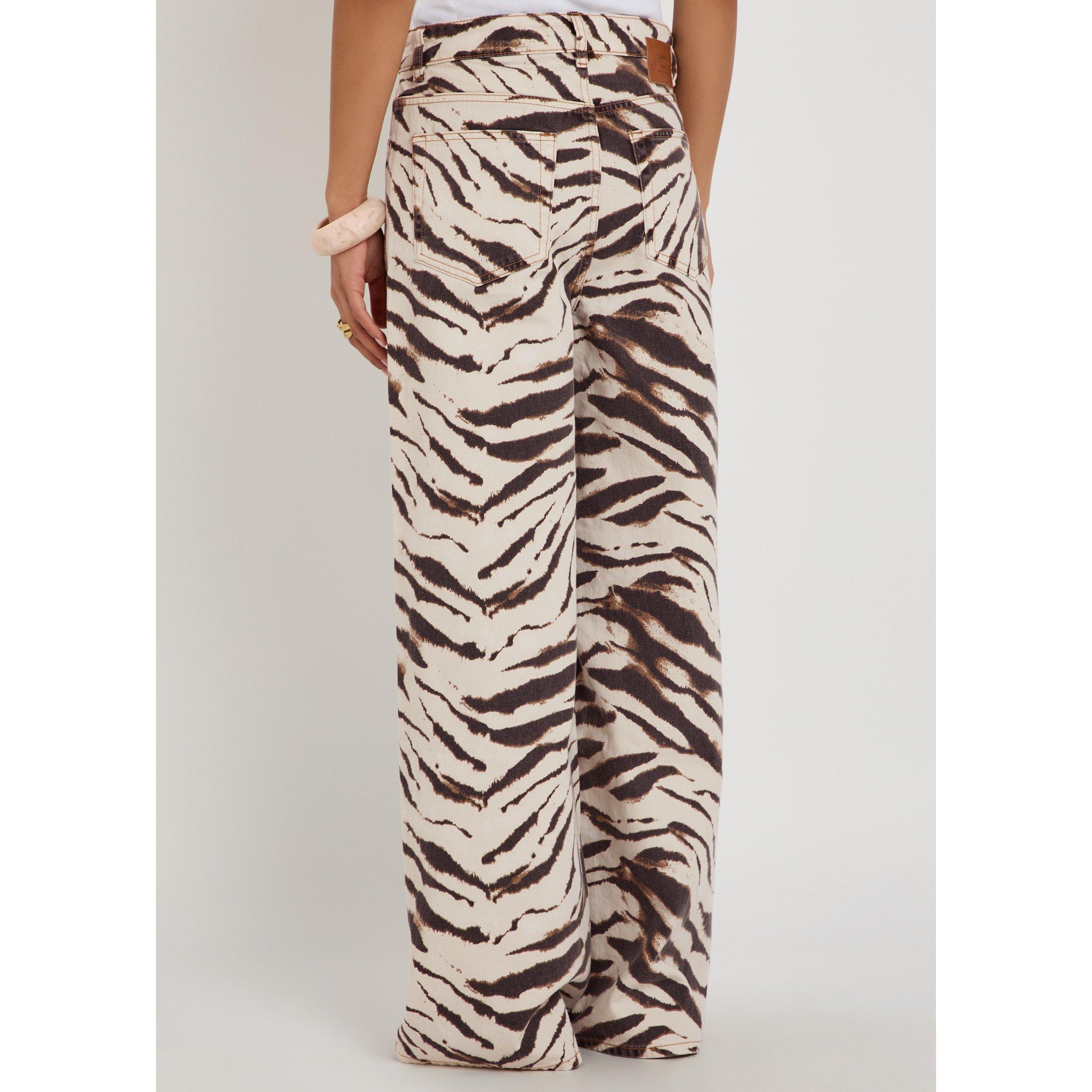 WHITE AND OTHER - Ganni - Women's Lari Zebra Print High-Rise Wide Leg Jeans - 3