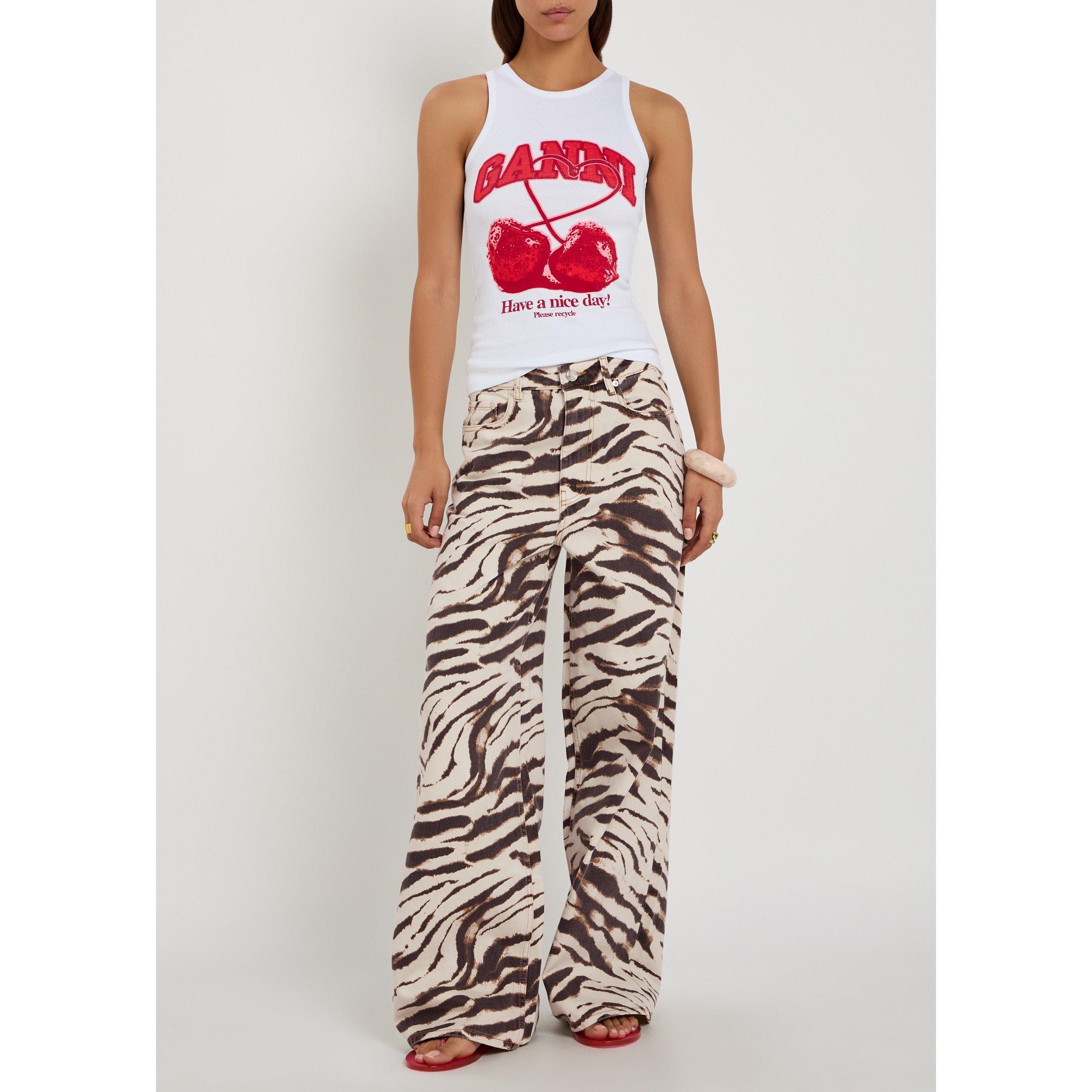 WHITE AND OTHER - Ganni - Women's Lari Zebra Print High-Rise Wide Leg Jeans - 5