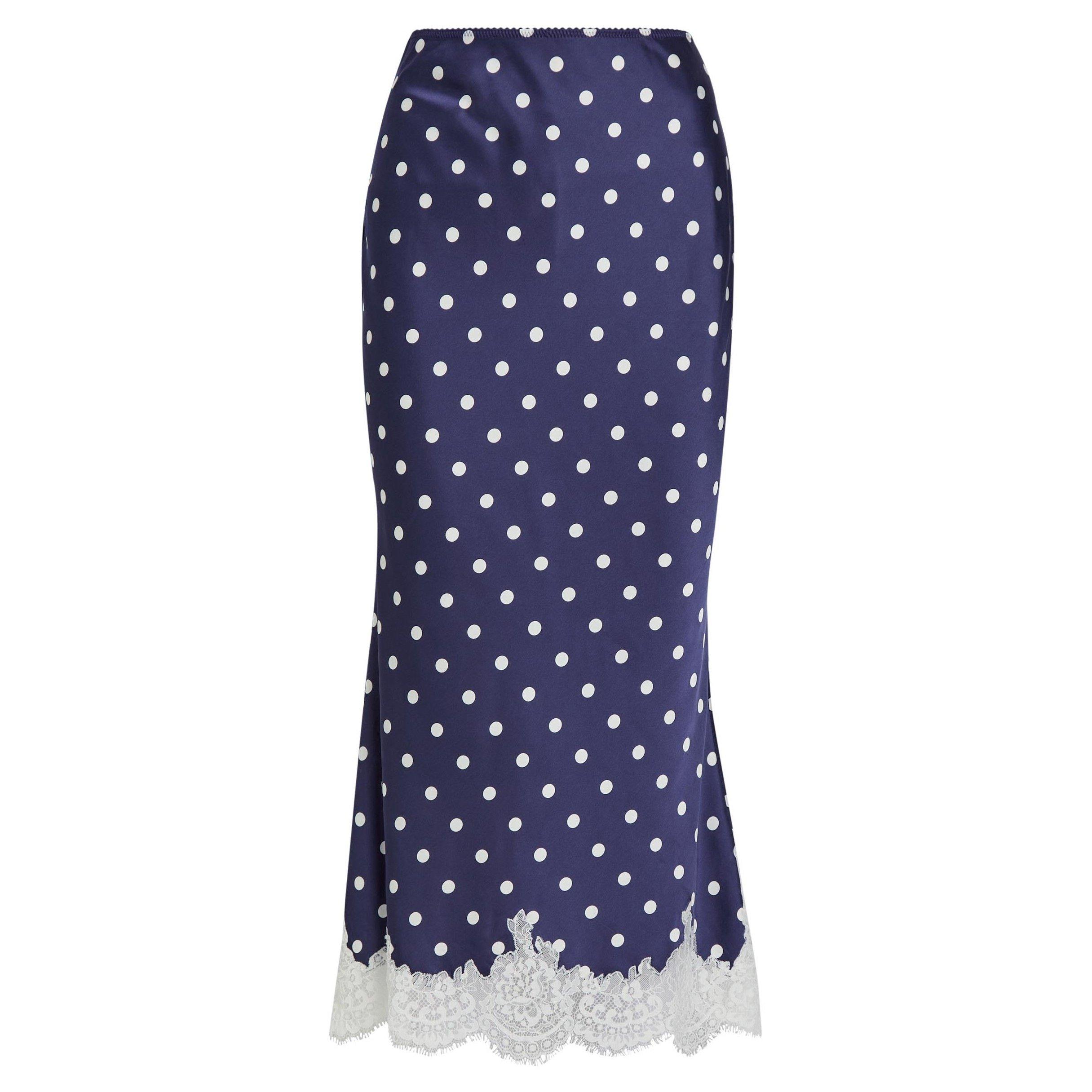 NAVY - Self Portrait - LS POLKA DOT SATIN MIDI SKIRT - 1