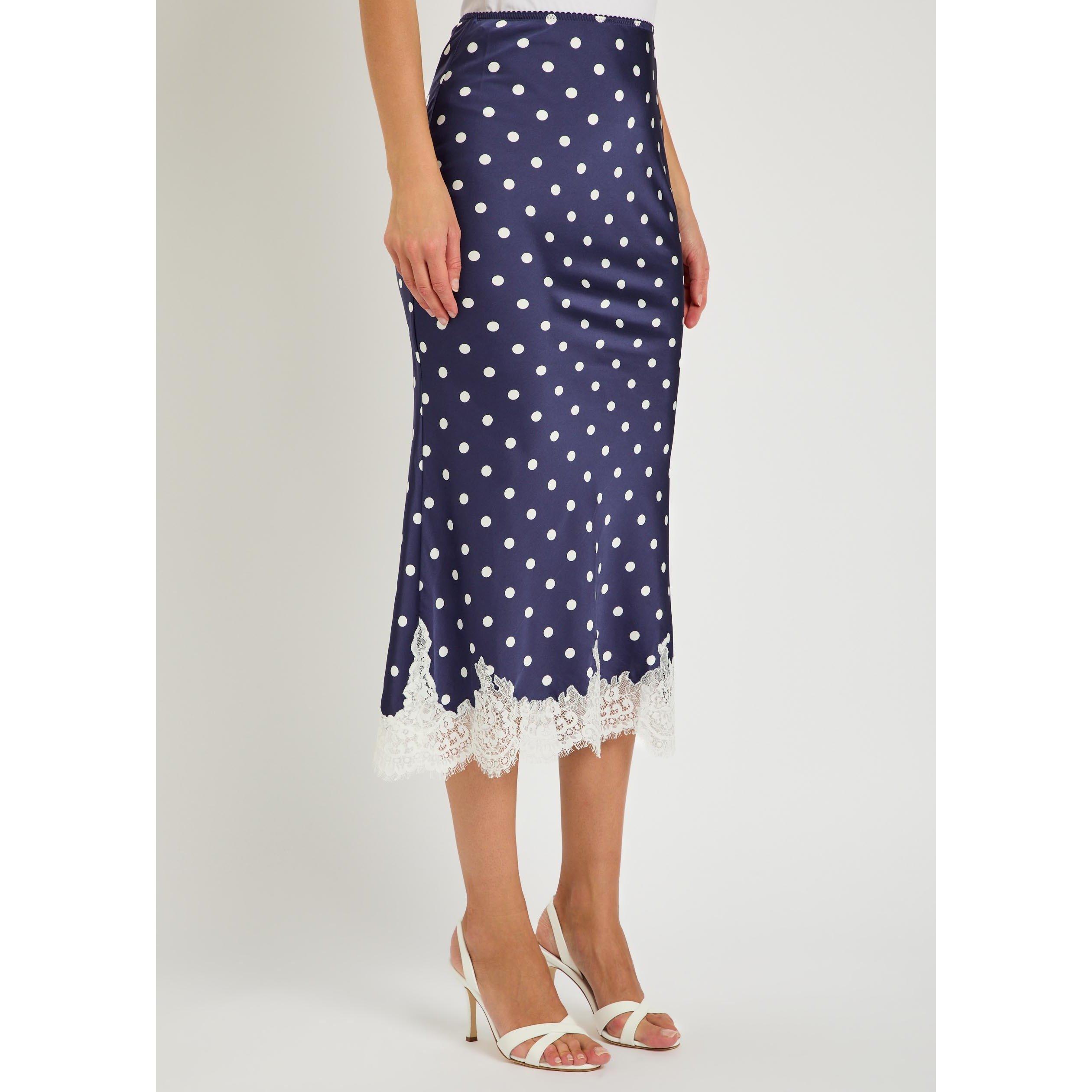 NAVY - Self Portrait - LS POLKA DOT SATIN MIDI SKIRT - 2