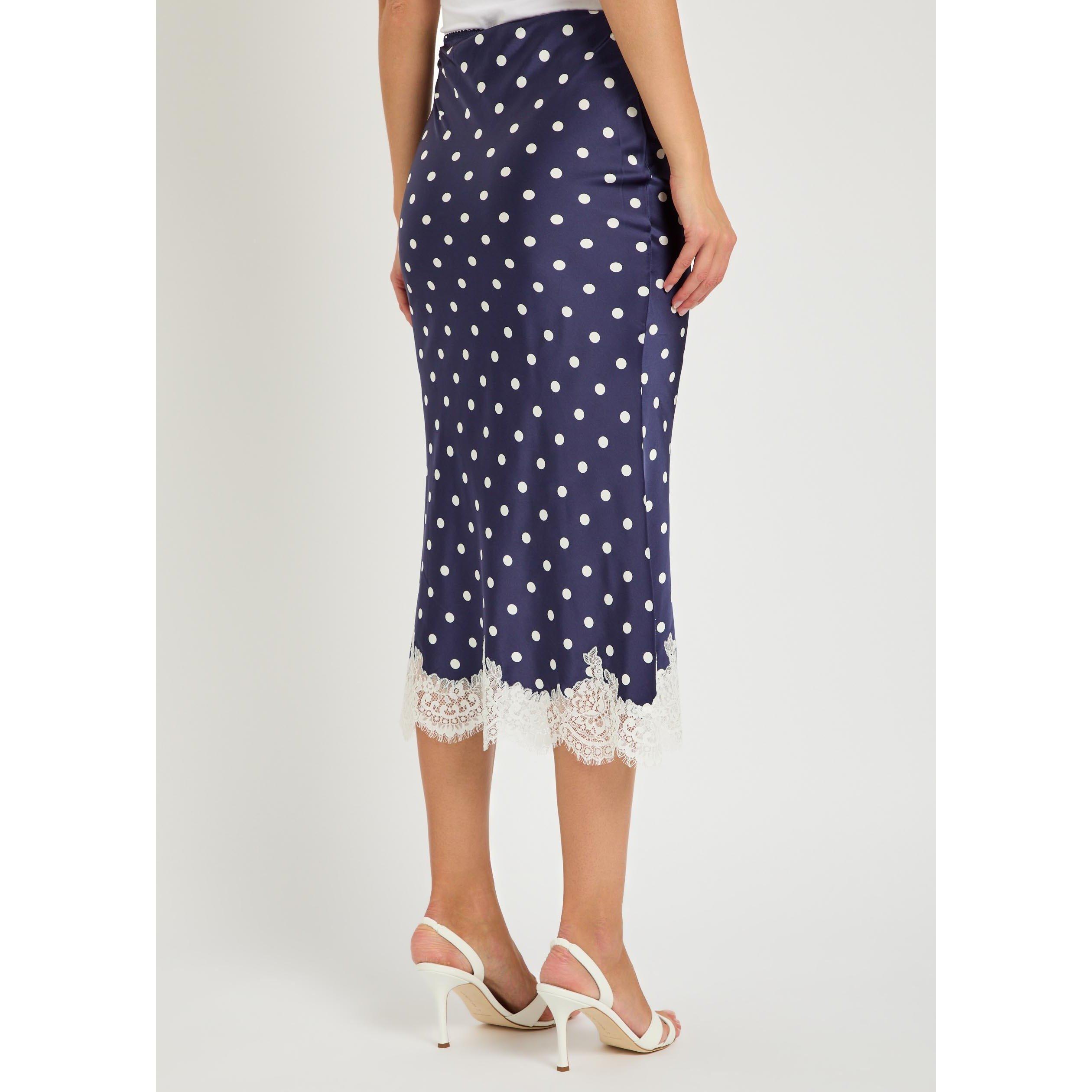 NAVY - Self Portrait - LS POLKA DOT SATIN MIDI SKIRT - 3