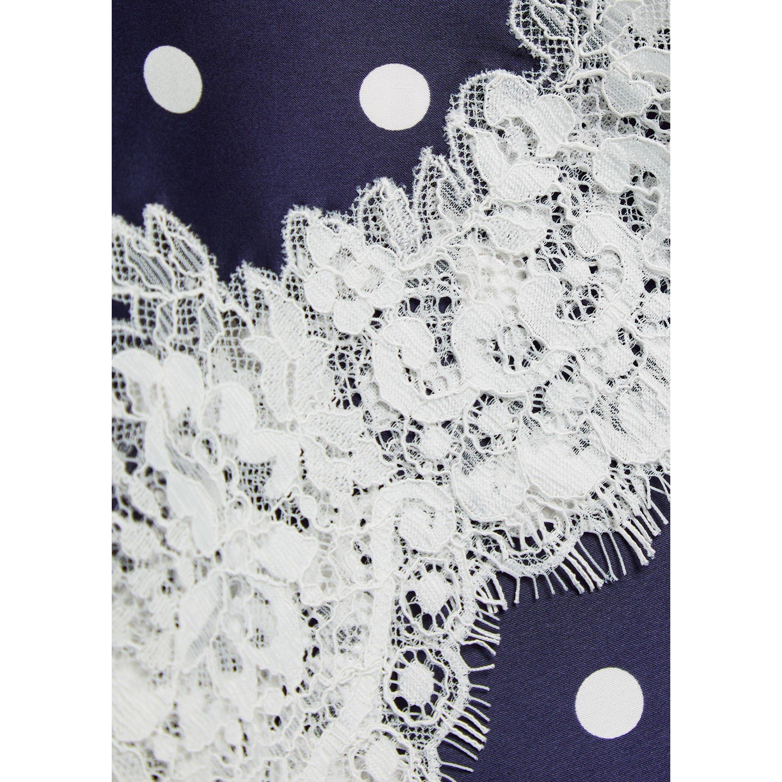 NAVY - Self Portrait - LS POLKA DOT SATIN MIDI SKIRT - 4