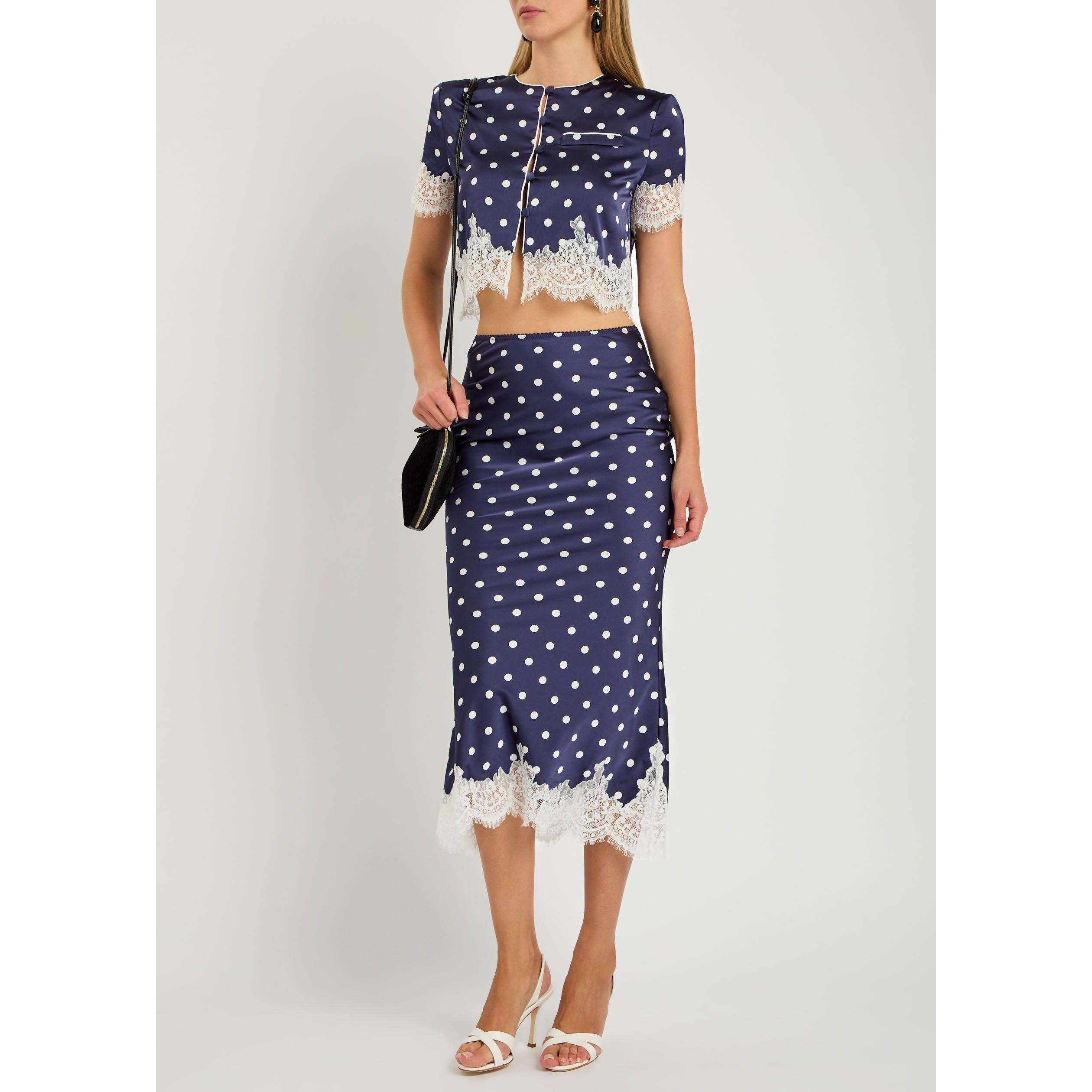 NAVY - Self Portrait - LS POLKA DOT SATIN MIDI SKIRT - 5