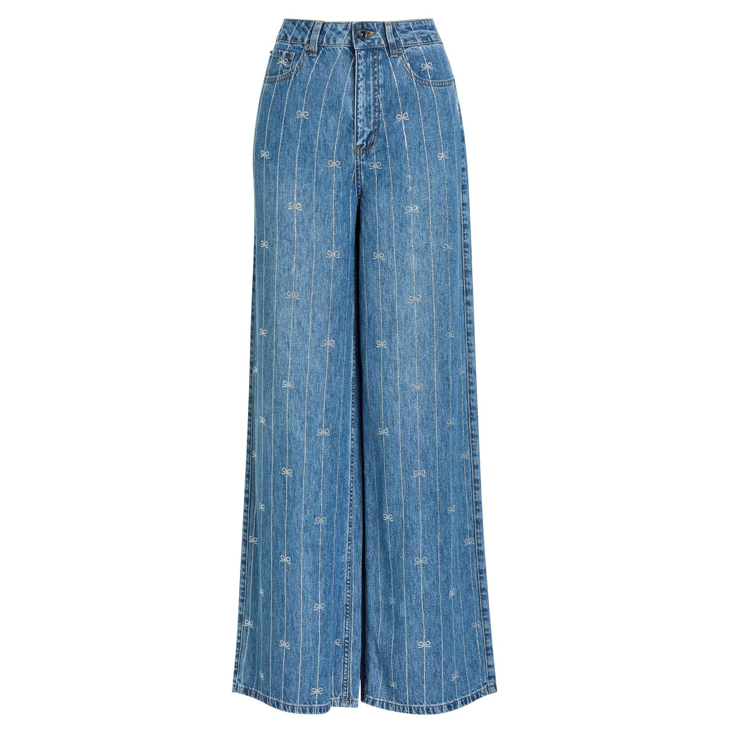 BLUE - Self Portrait - J RHINESTONE STRIPE DENIM JEAN