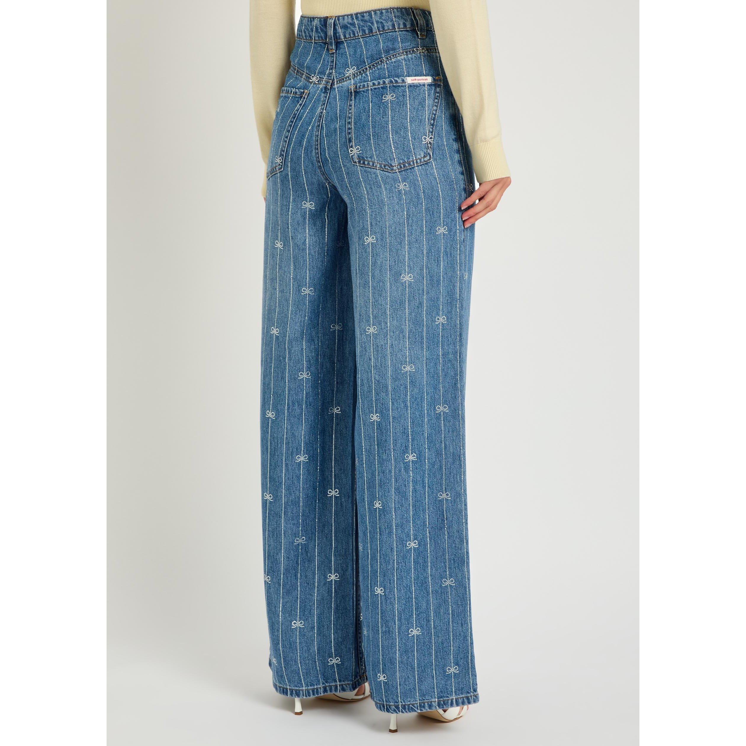 BLUE - Self Portrait - J RHINESTONE STRIPE DENIM JEAN - 3