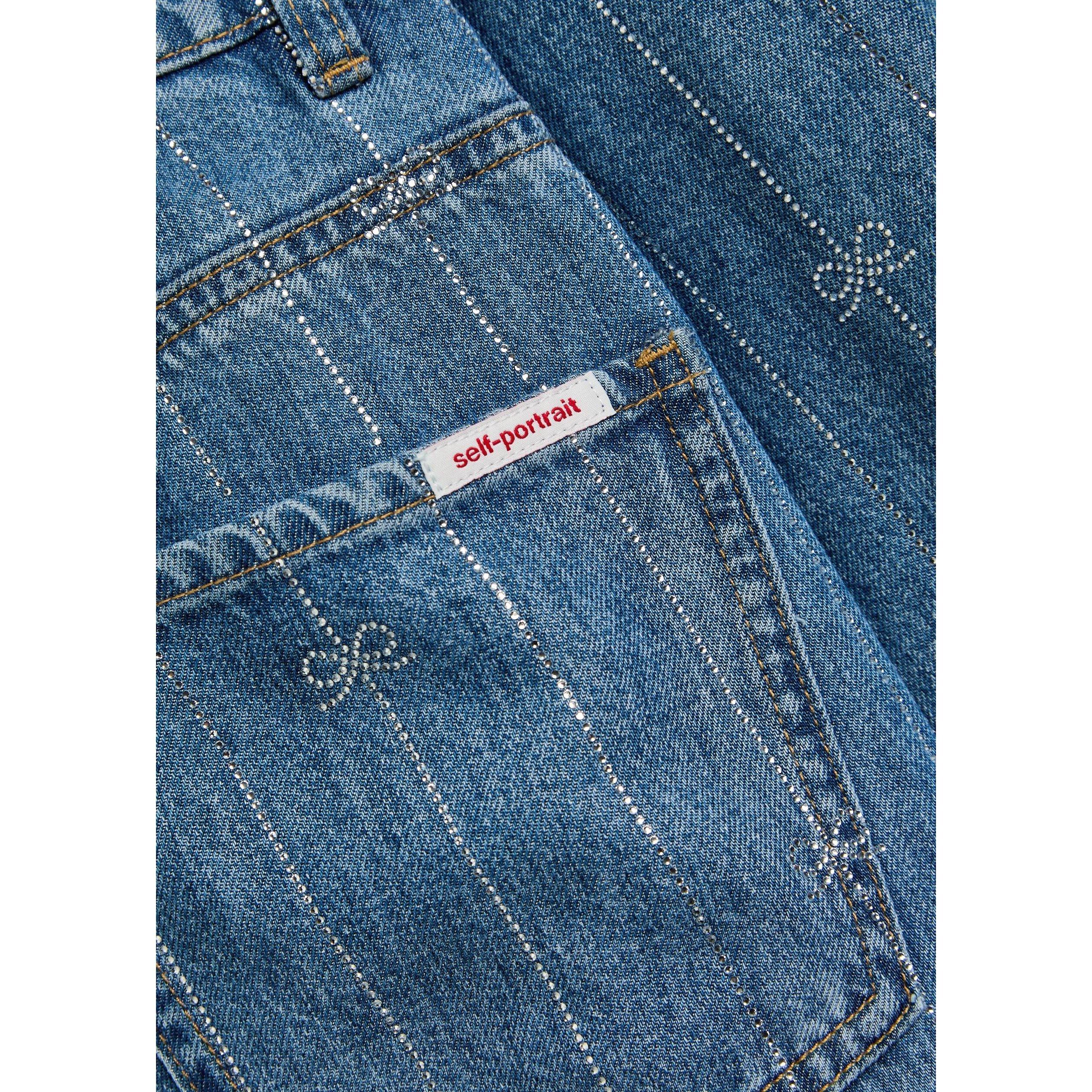 BLUE - Self Portrait - J RHINESTONE STRIPE DENIM JEAN - 4