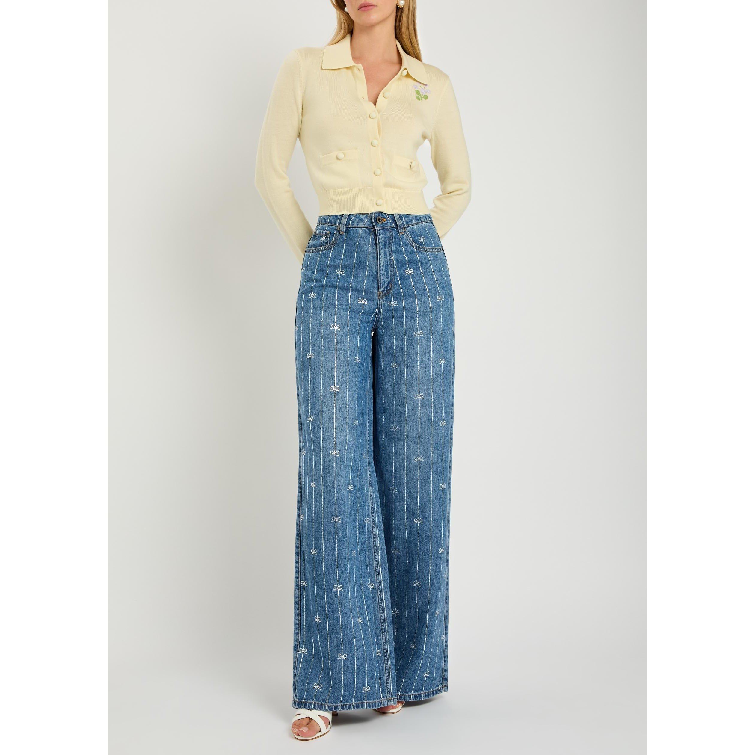 BLUE - Self Portrait - J RHINESTONE STRIPE DENIM JEAN - 5